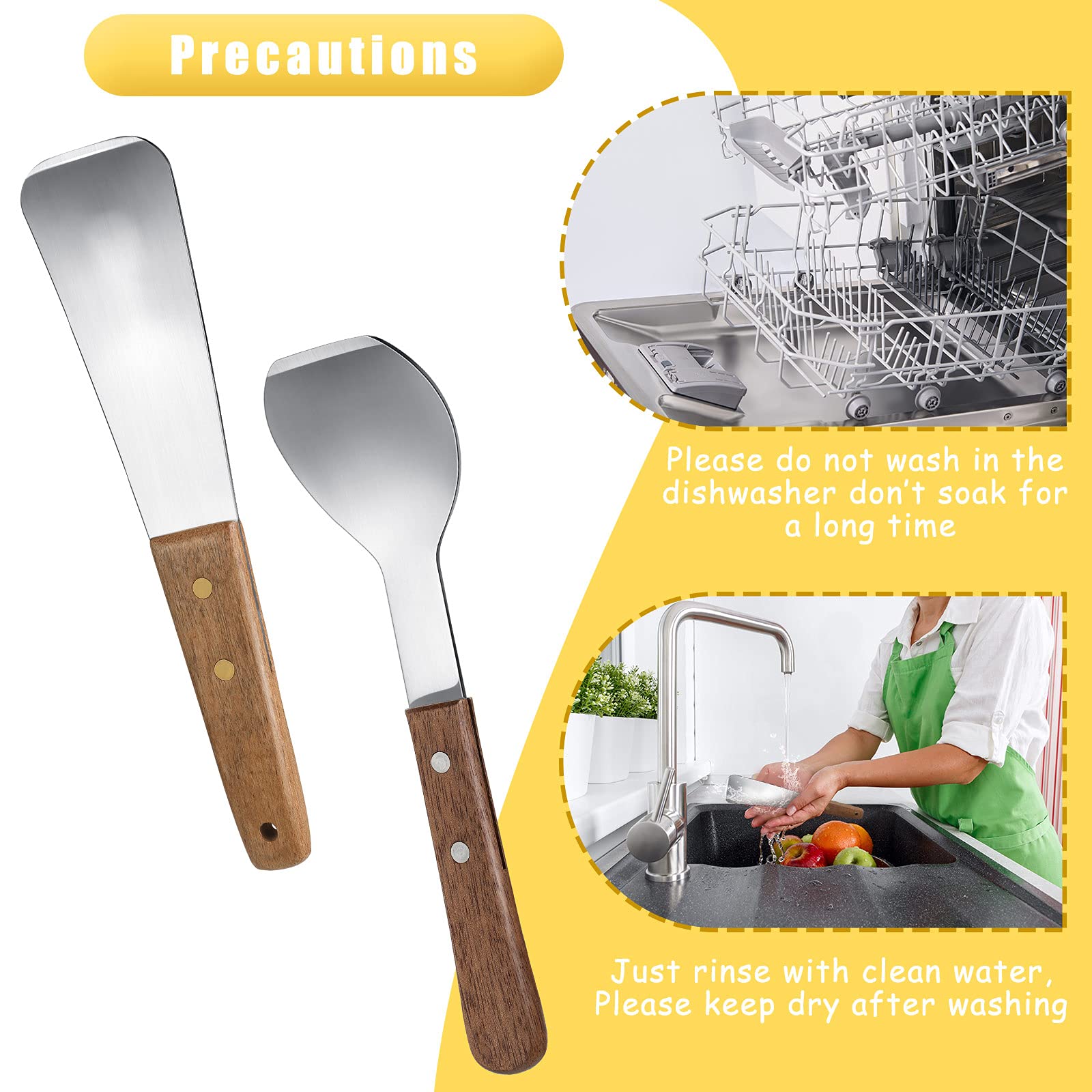 2 Pieces Ice Cream Scoop Stainless Steel Ice Cream Shovel With Wooden Handle Dessert Spade Butter Cutter Flat Ice Cream Metal Sp