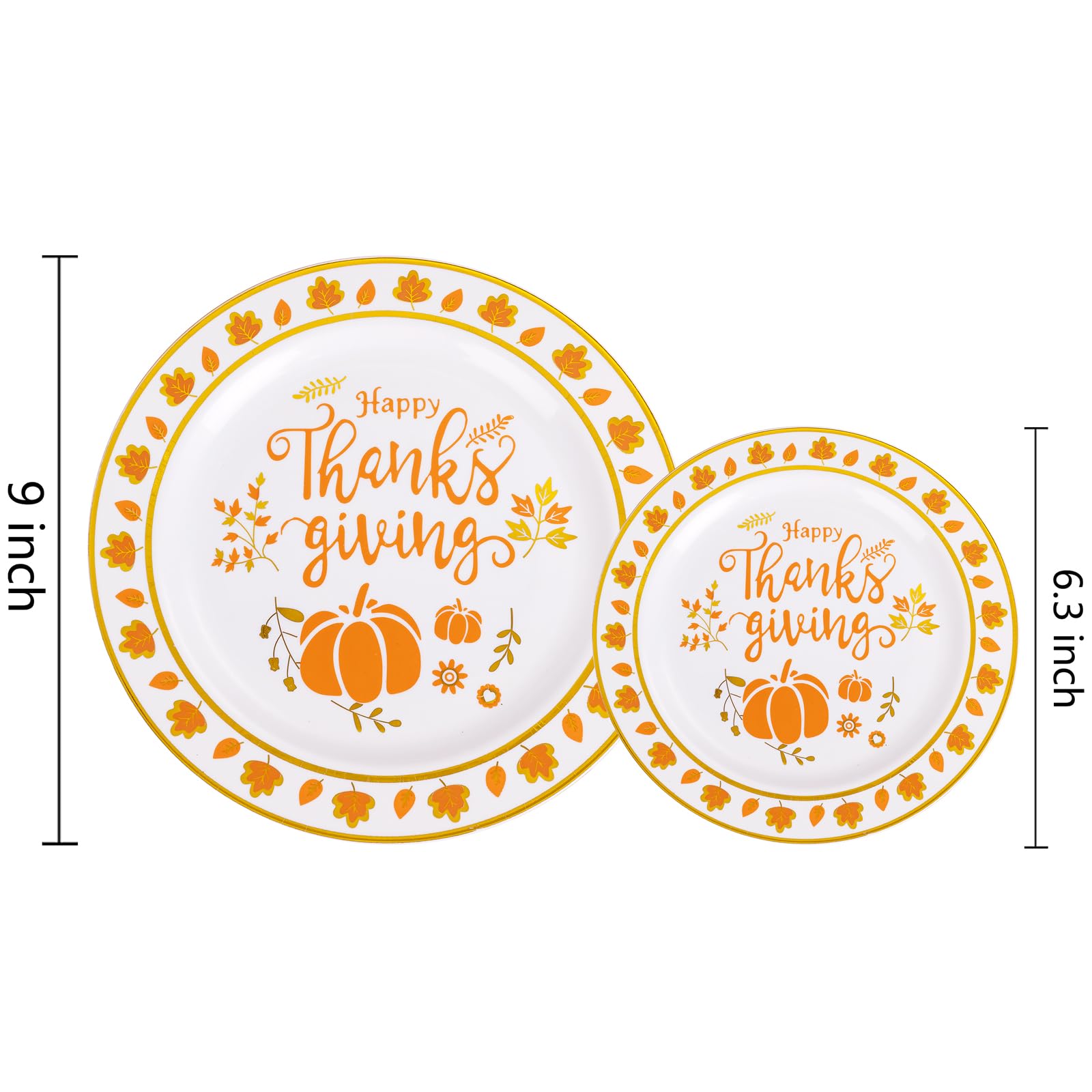 EI 60pcs Thanksgiving Plastic Plates,Thanksgiving Party Supplies,White and Gold Orange Plastic Plates,Fall Plastic Plates Dispos