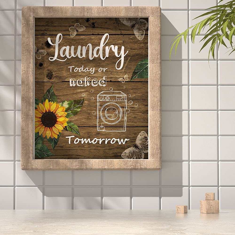 Iiiluyot Sunflower Laundry Room Wall Decor Sign 4Pcs Rustic Farmhouse Vintage Butterfly Wall Poster Decorations For Laundry Room