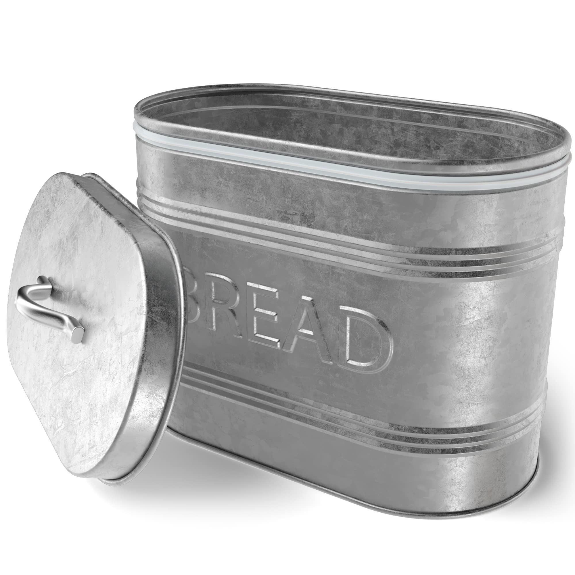 Amici Home, , Rustic Kitchen Galvanized Metal Bread Storage Bin, 288 Oz, Gray