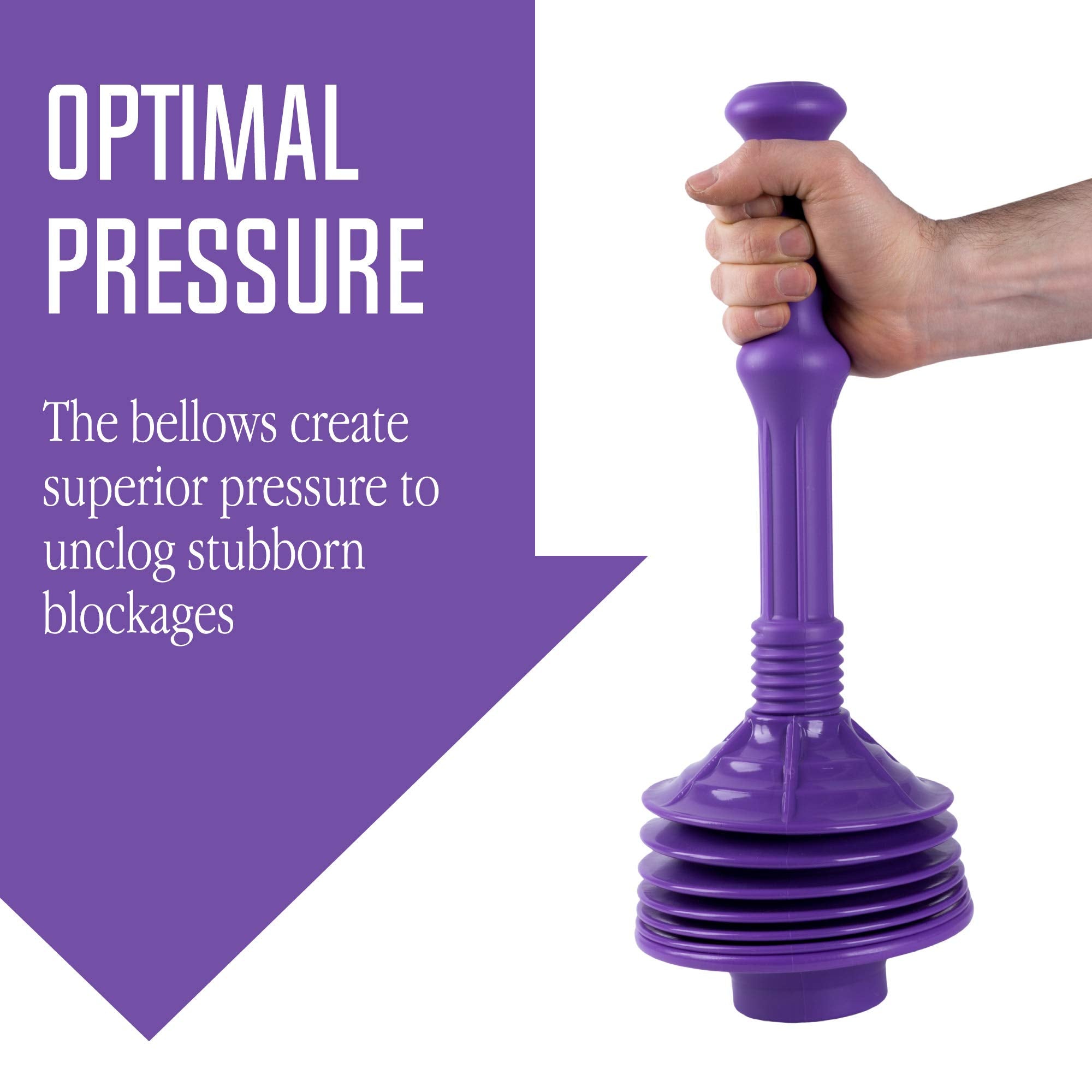Js Jackson Supplies Professional Bellows Accordion Toilet Plunger, Thrust Plunge Removes Heavy Duty Clogs From Clogged Bathroom