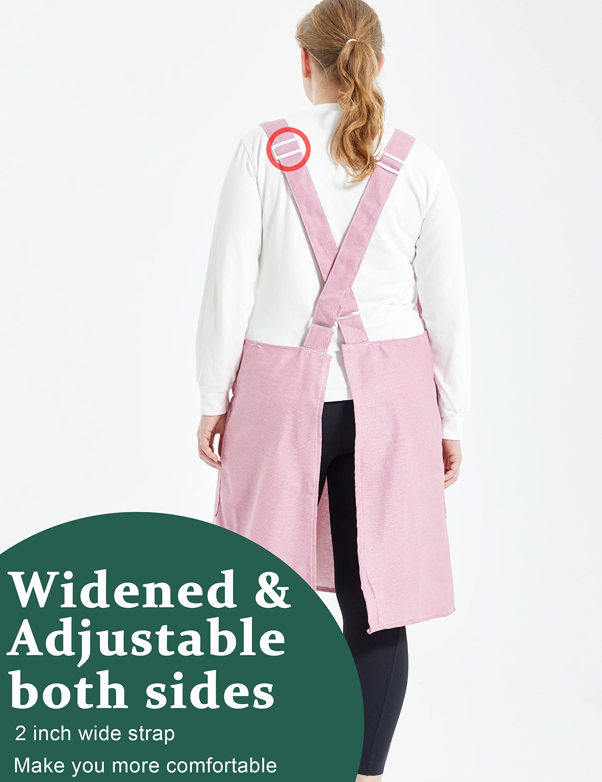 Apronner Big Plus Size Aprons For Women With Pockets Cotton Linen Baking Kitchen Cooking Pure Pink