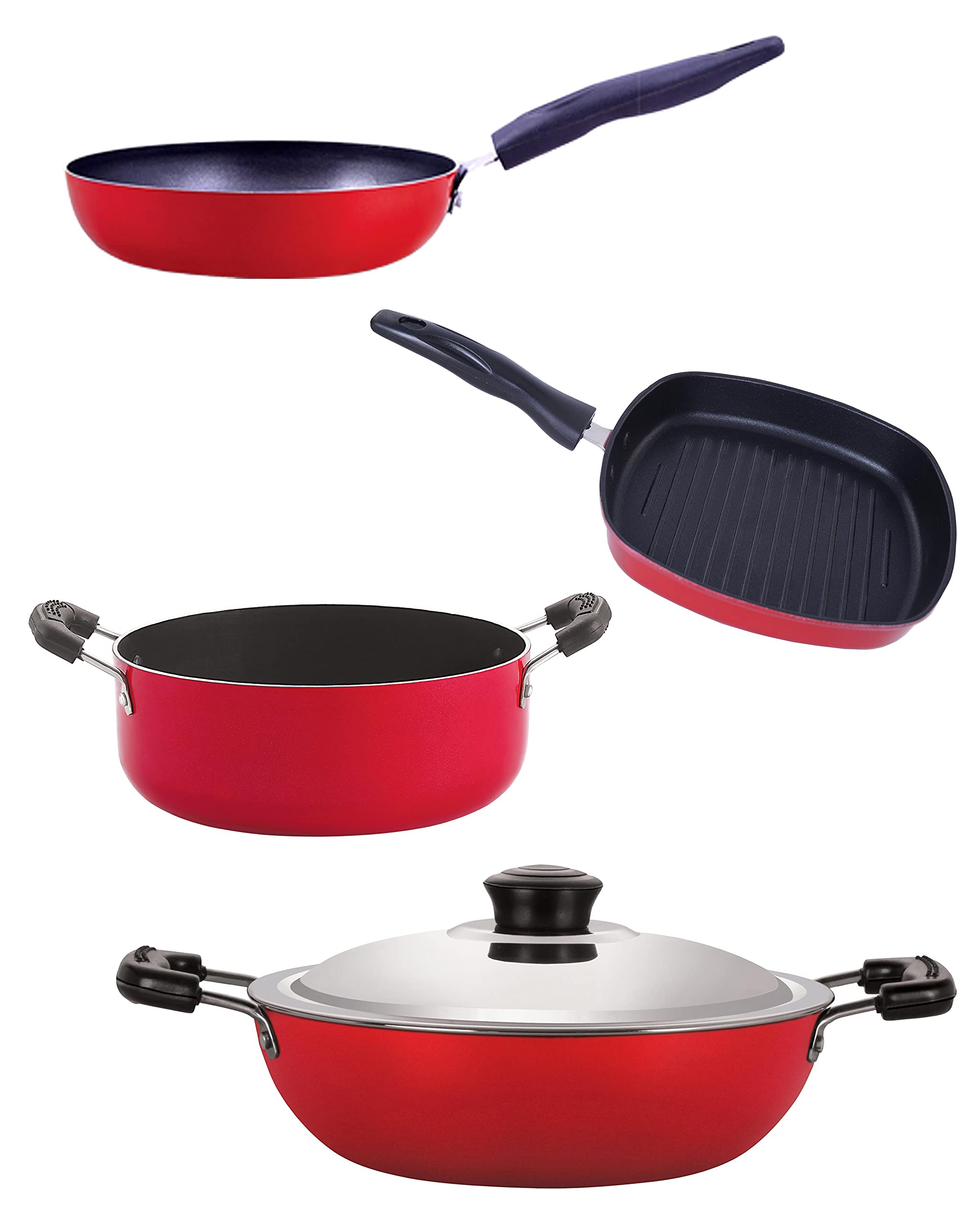 Nirlon Non Stick Bpa Free Aluminium Kitchen Cooking Essential Set Of 4 Pieces (Dkd(B)_Cvg_Gp22.5_Cs24)