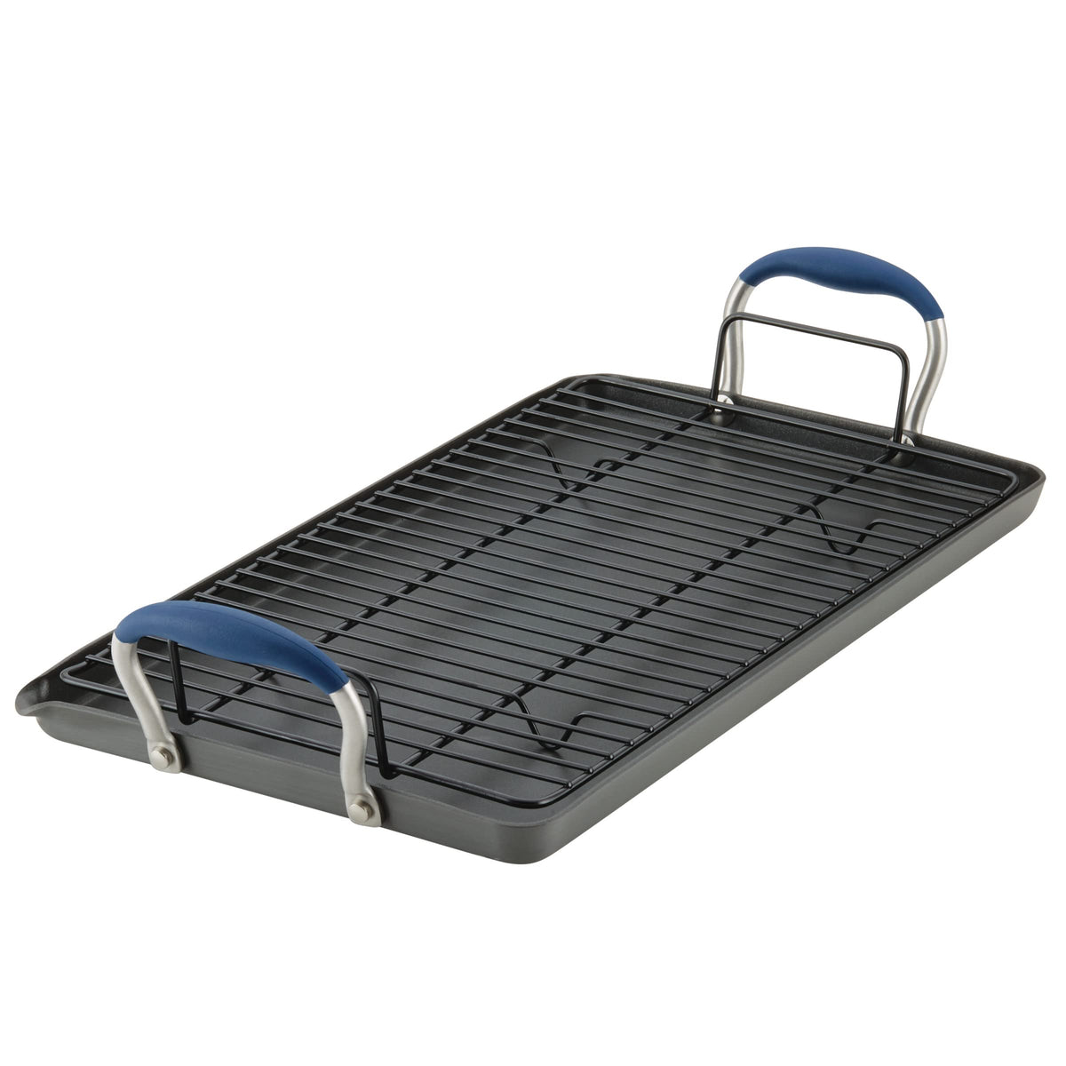 Anolon Advanced Hard Anodized Nonstick Double Burner Griddle With Multi-Purpose Rack, 10-Inch By 18-Inch, Indigo