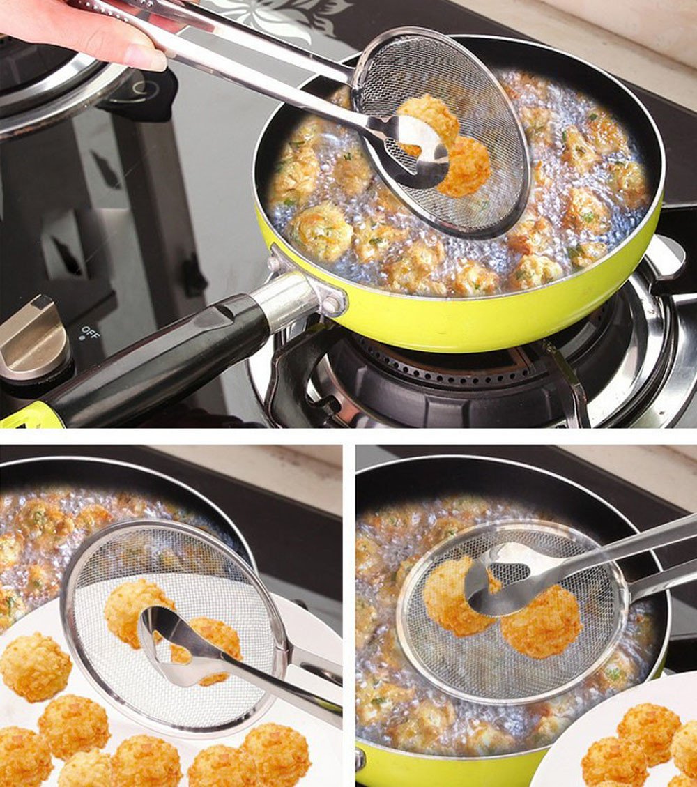Wjq&Linyuzi Stainless Steel Colander Spoon Food Filter Spoon Oil Filter Grid Scoop Fine Mesh Kitchen 28 X 10 Cm 004 004