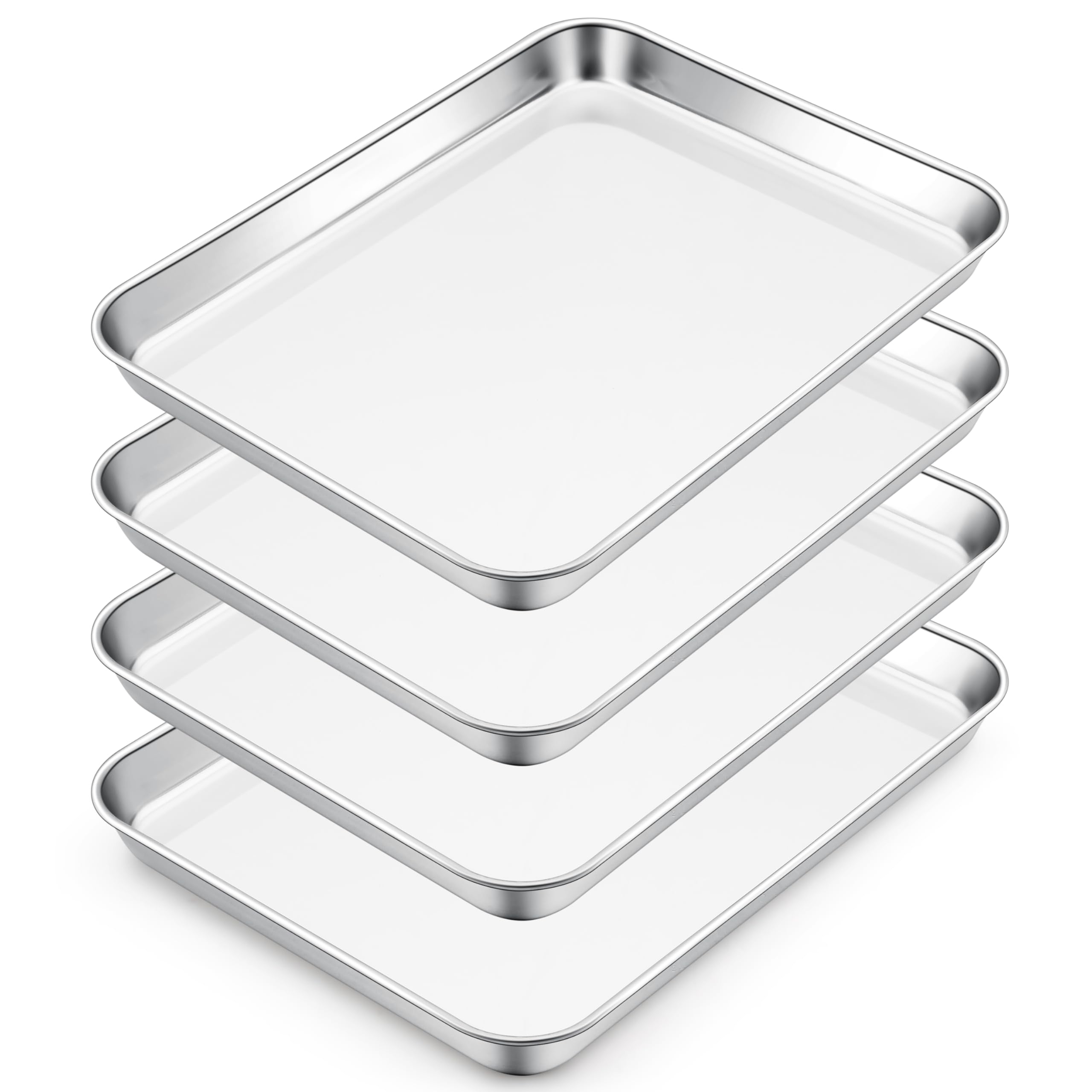 E-far Small Baking Sheet Set of 4, 10.5   x8.3    Stainless Steel Cookie Sheets Pans, Compact Non-toxic Metal Toaster Oven Trays
