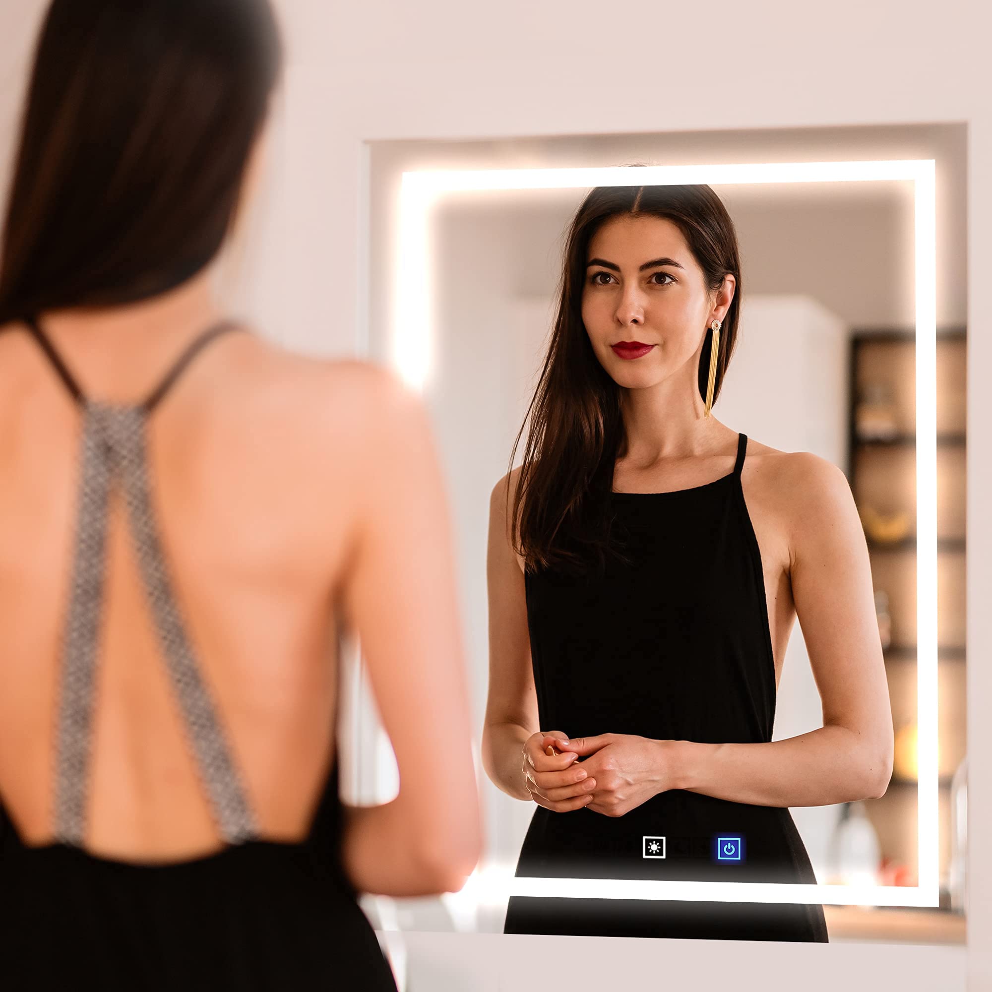 Dimmable LED Bathroom Mirror 18'' x 40'' Front and Backlit Anti-Fog Memory Brightness  Three Color Options Wall Mounted Rectangle Lighted Mirror for Vanity (Horizontal/Vertical) Frameless Wall Mirror