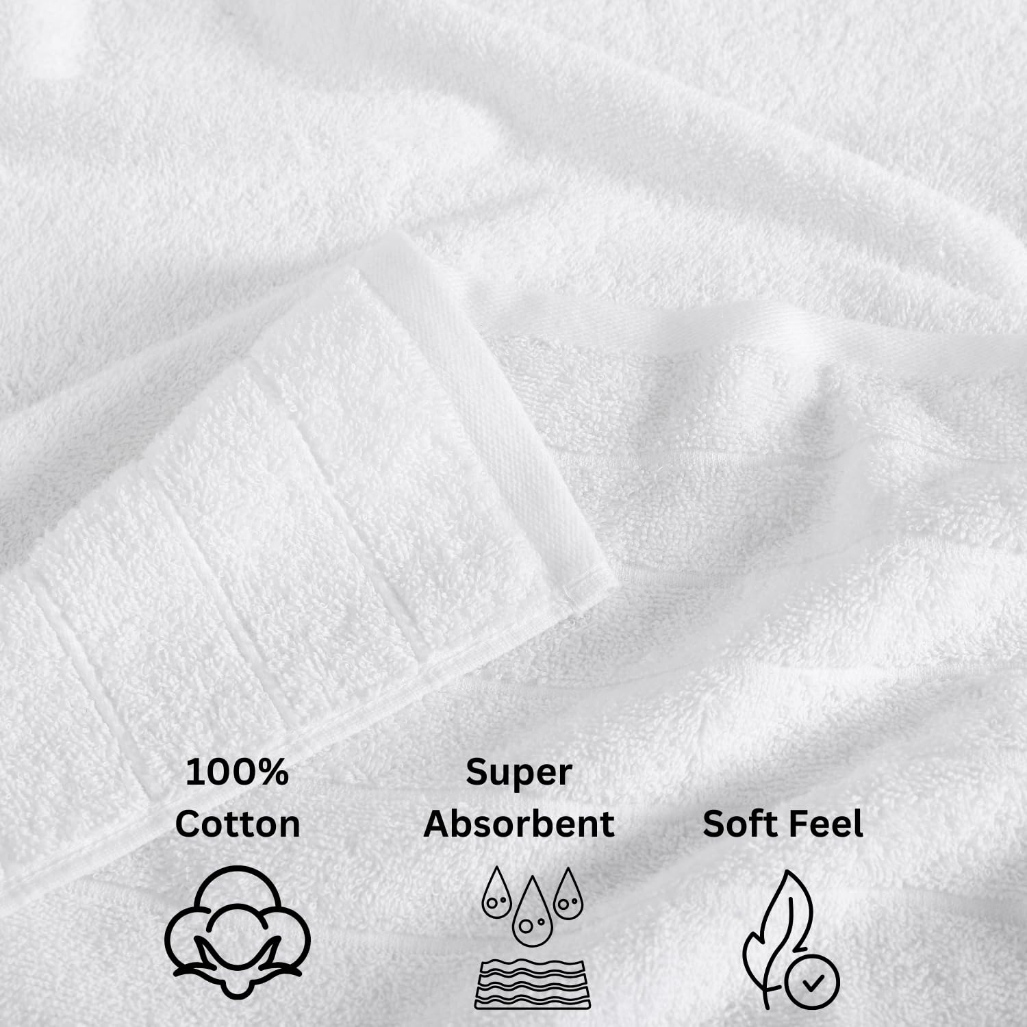 Casa Platino 24 Piece 100% Cotton White Towels Set For Bathroom, 2 Bath Sheets, 2 Large Bath Towels(30''X 60''), 2 Gym Towels (2