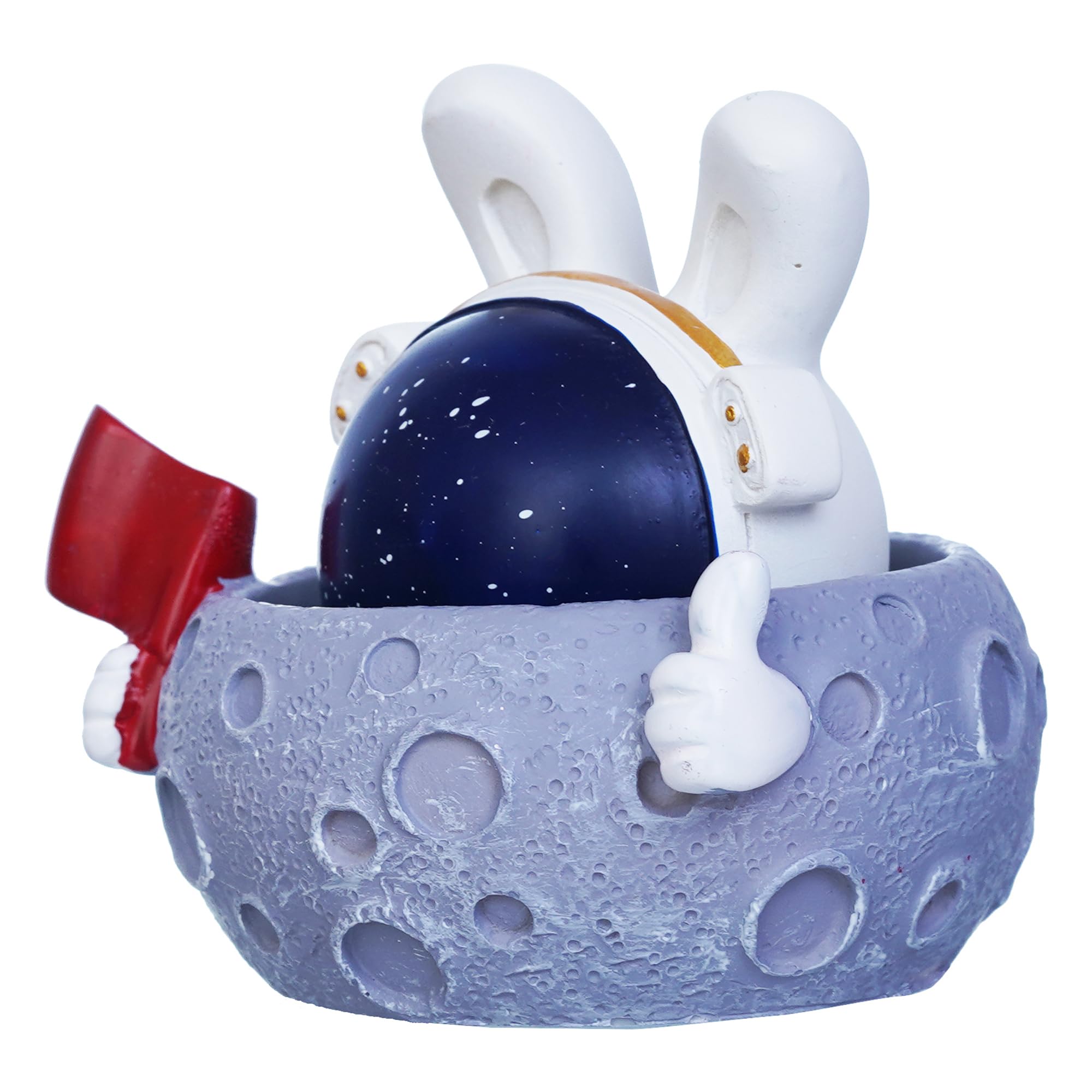 Ecraftindia Rabbit Astronaut Miniature Statue On Moon Shaking Head With Red Flag Decorative Showpiece For Home Decor Living Room