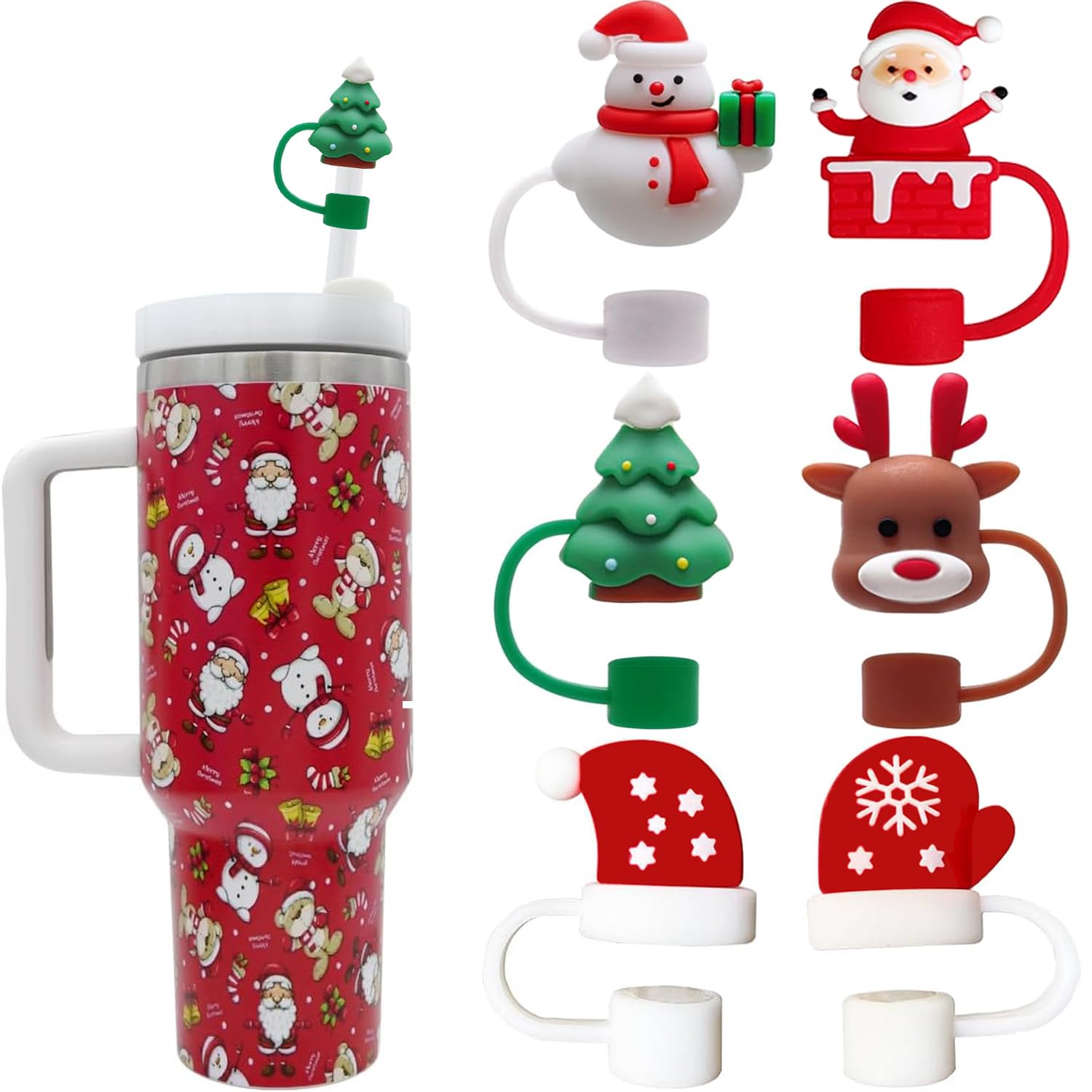 Haundry 6-Pack Christmas Straw Covers for Stanley Straws, 0.4 inch Stanley Straw Caps Compatible with 40 oz Stanley Tumbler with