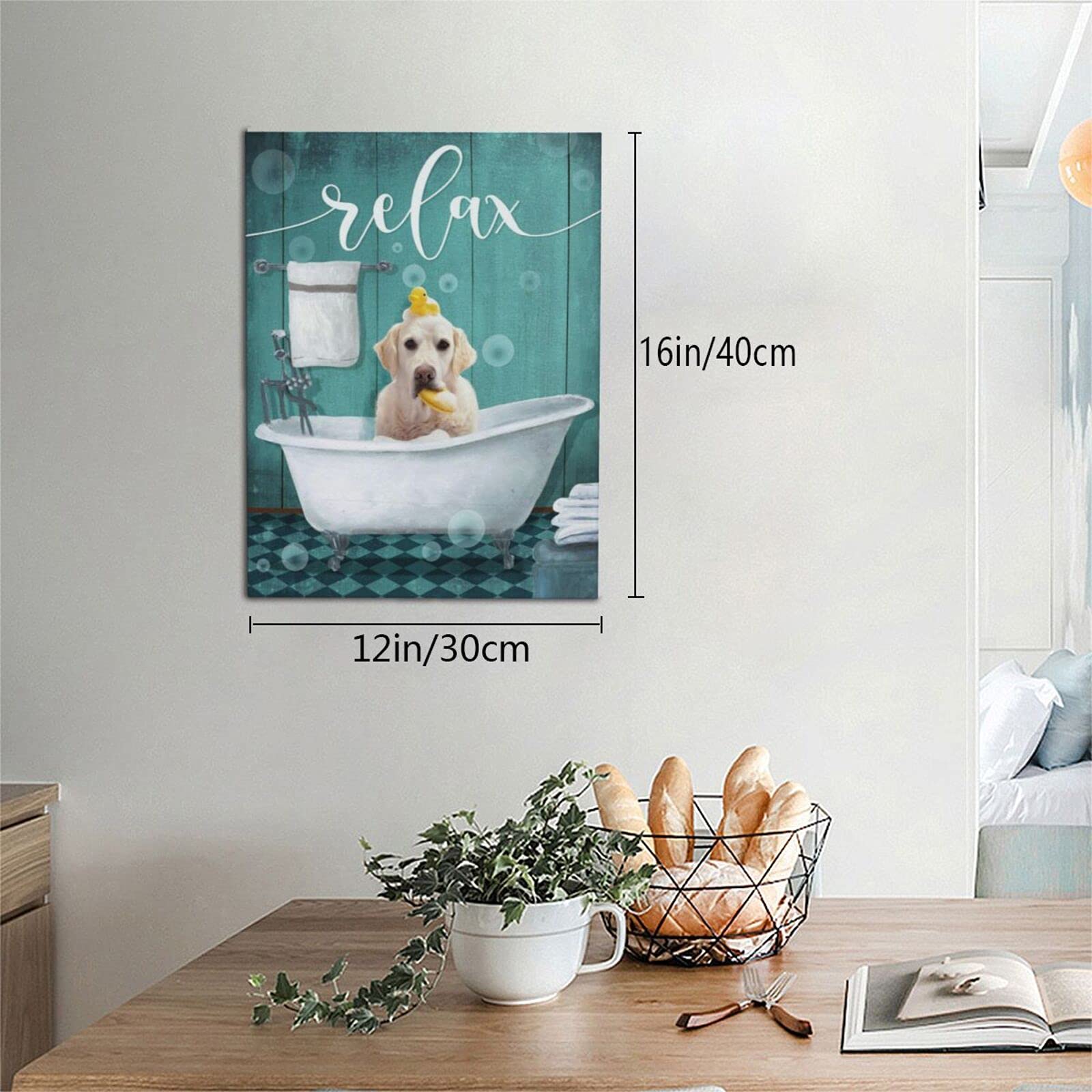Kuphsod Dog In Bathtub Wall Art Canvas Bathroom Decor Funny Dog Sitting In Bathtub Print Paintings Modern Bathtub Artwork Wall D