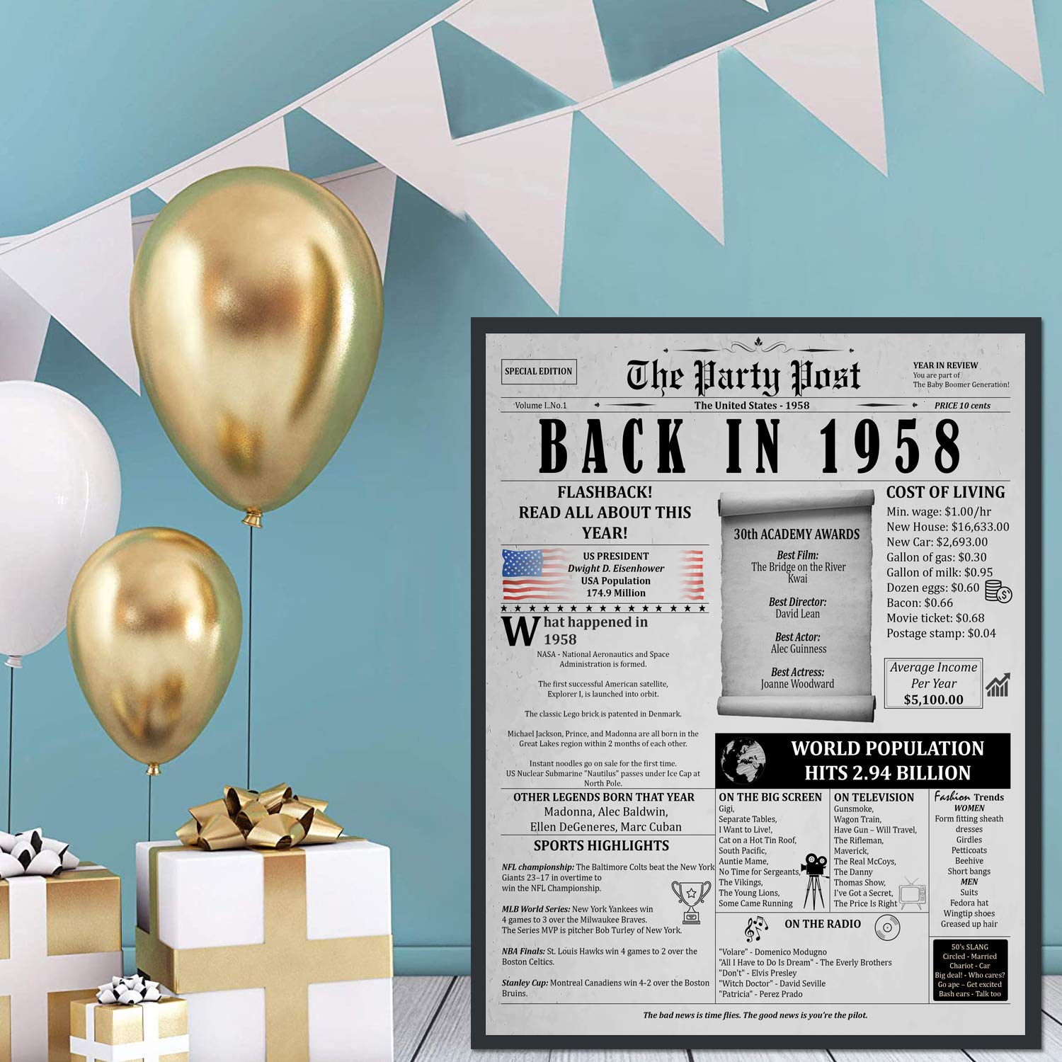 67Th Birthday Poster 8 X 10 Party Sign - Born 67 Years Ago Table Party Supplies. Back In 1958 Home Decor Bday Card. Wedding Anni