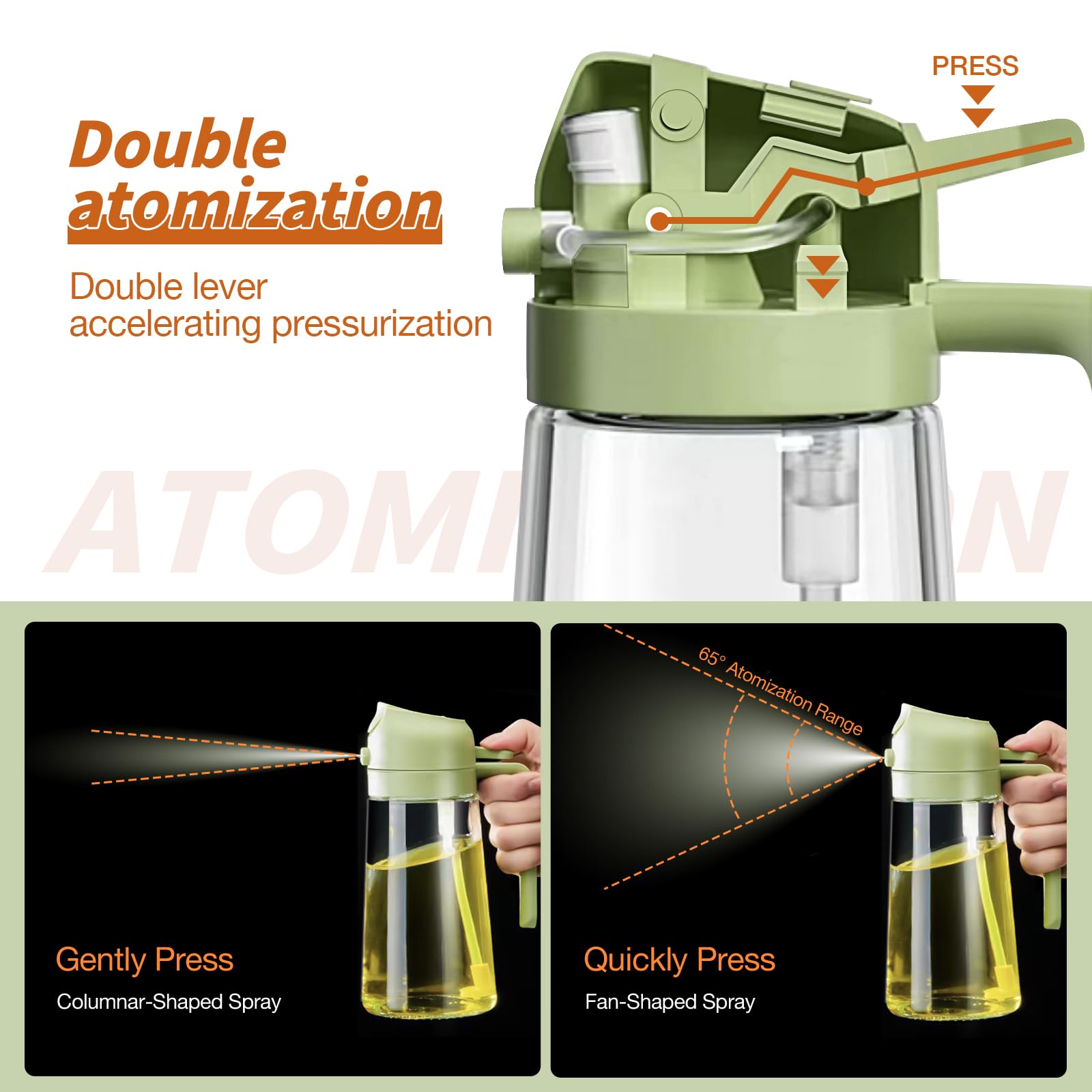 Yarramate Olive Oil Dispenser Bottle For Kitchen,2 In 1 Oil Sprayer For Cooking, 17Oz/500Ml Glass Oil Spray Bottle With Pourer,