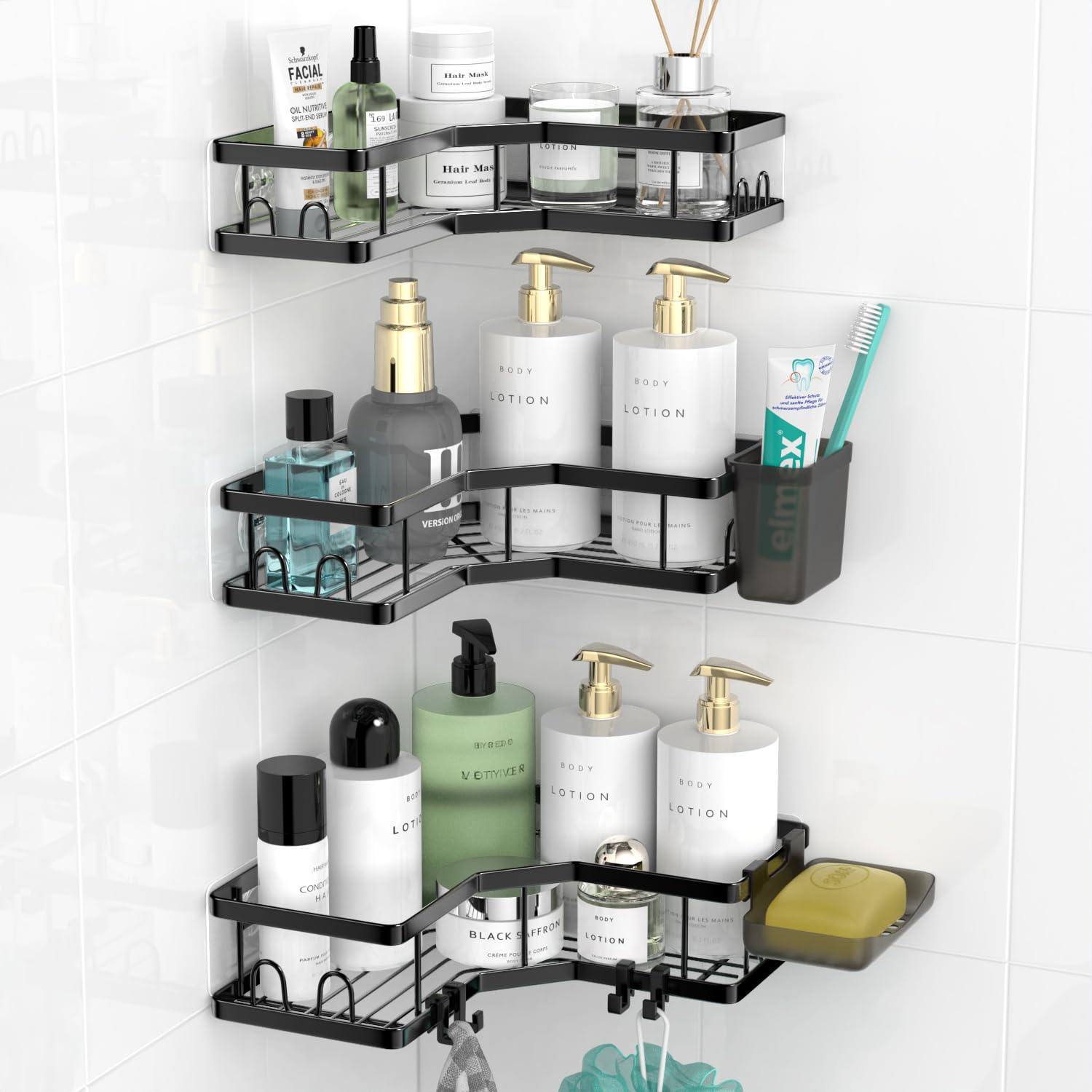 AKTECKE Corner Shower Caddy Bathroom Organizer Adhesive Shower Rack Bathtub Shelves - 3Pack No Drilling Shower Shelf For Inside Shower - Rustproof Bath Tub Organizer
