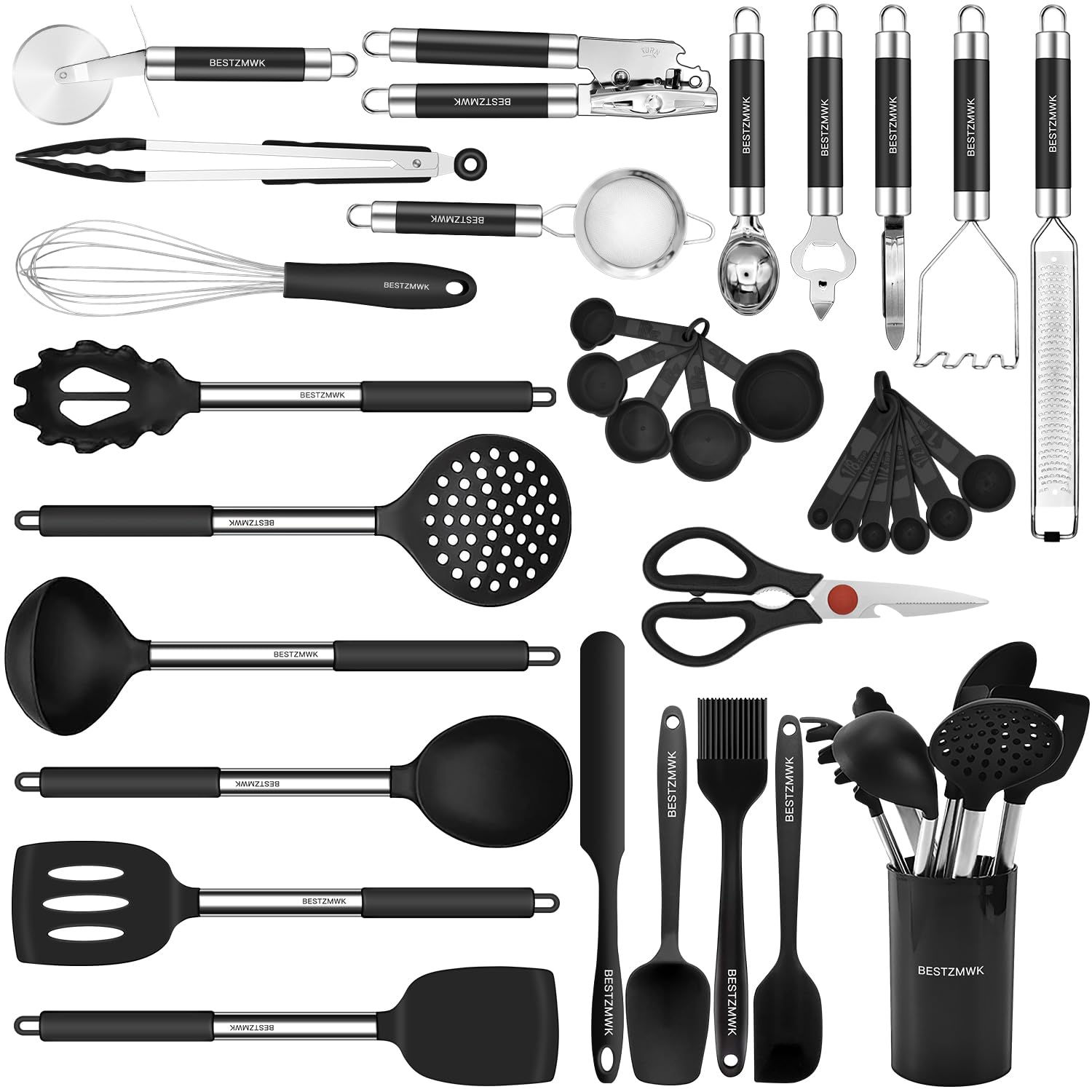 Kitchen Utensils Set-Silicone Cooking Utensils-32 Pcs Non-Stick Silicone Cooking Kitchen Utensils Spatula Set With Holder-Best K