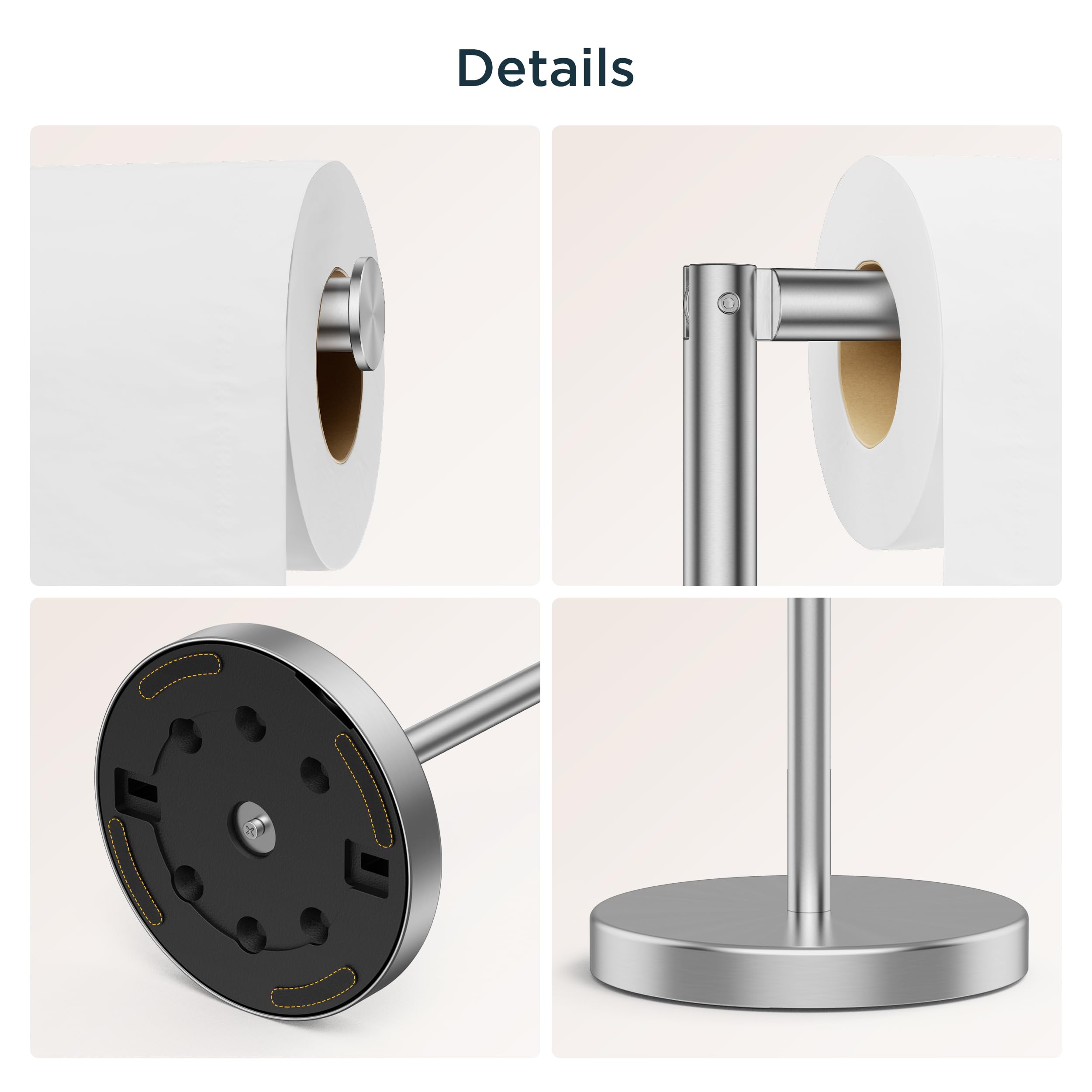 Forious Toilet Paper Holder Stand, Brushed Nickel Toilet Paper Holder Free Standing, [2.9Lb Weighted Base] Stand Up Toilet Paper