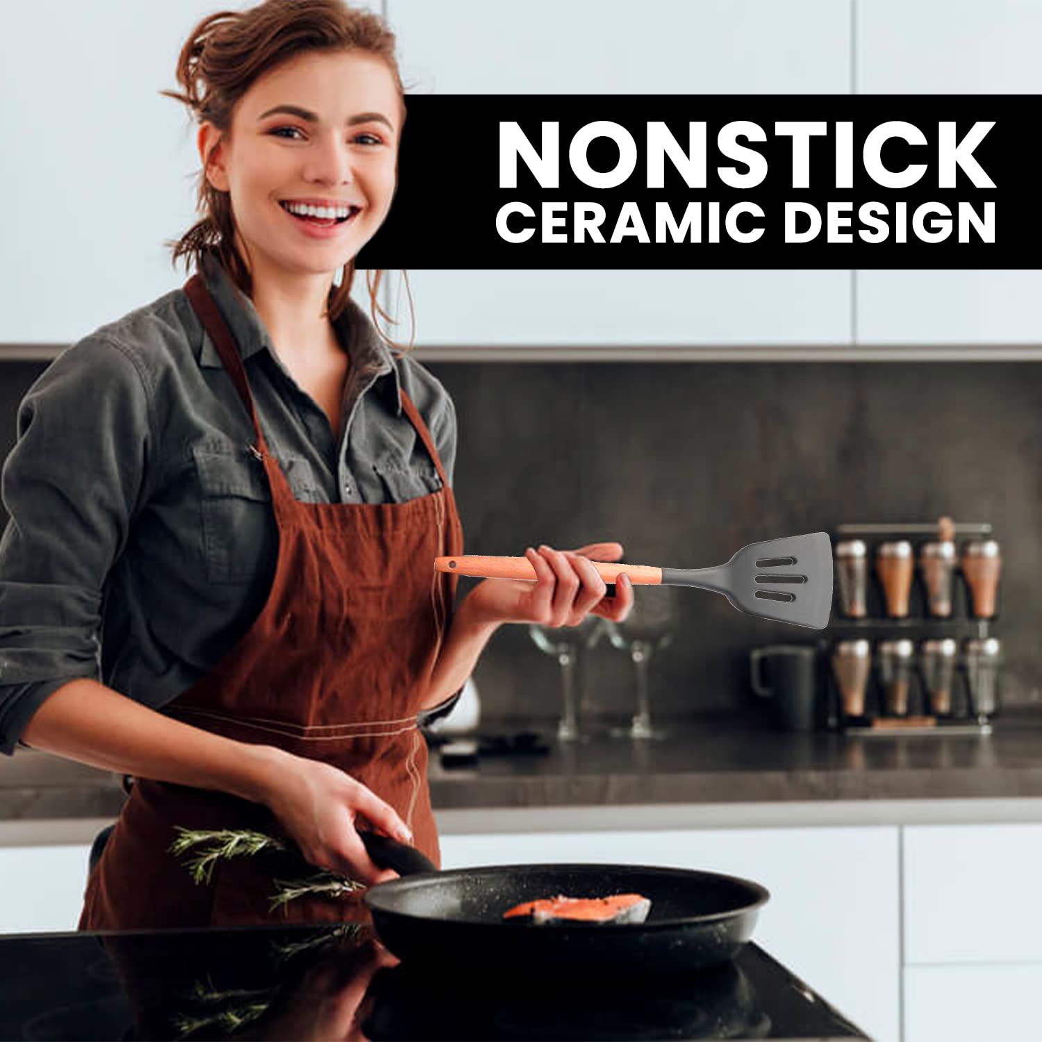 12 Pieces Kitchen Silicone Utensils Sets Cooking Utensils Sets Wooden Handle Spoon Tong Heat Resistant Non Stick Cookware Spatul