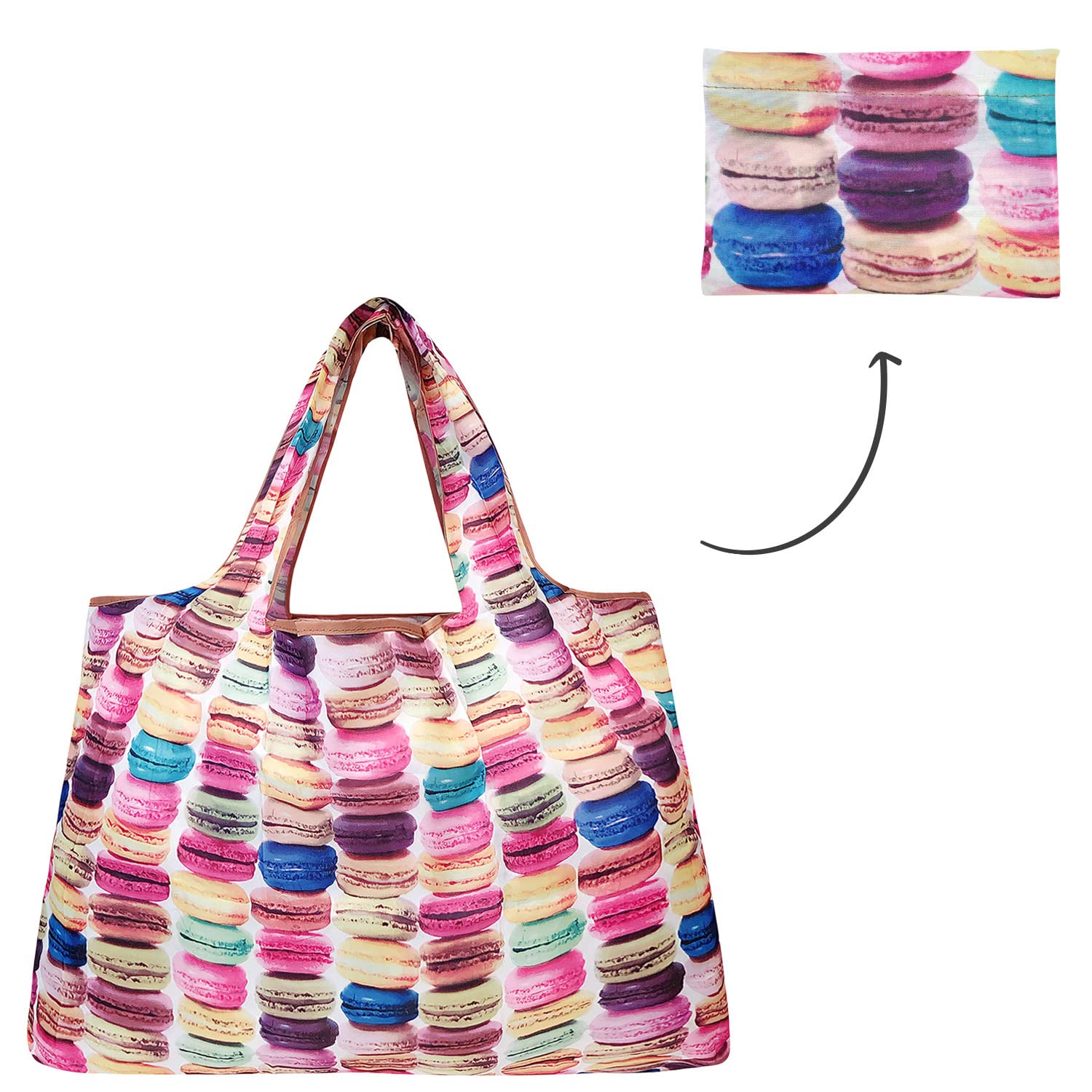 Allydrew Large Foldable Tote Nylon Reusable Grocery Bag, Macarons