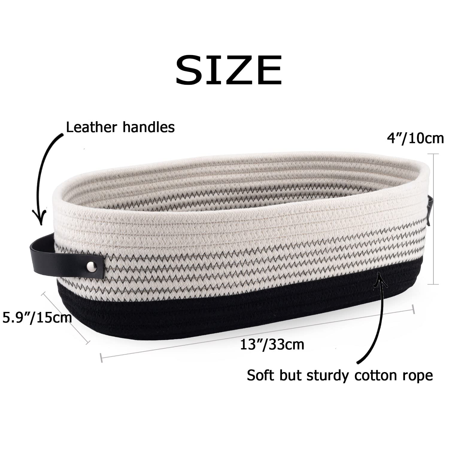 Oradrem Cotton Rope Toilet Basket Bathroom Decor Baskets  Toilet Paper Holder Basket  Farmhouse Home Decor Organizing Small Baskets 13''x5.9''x4'' Black