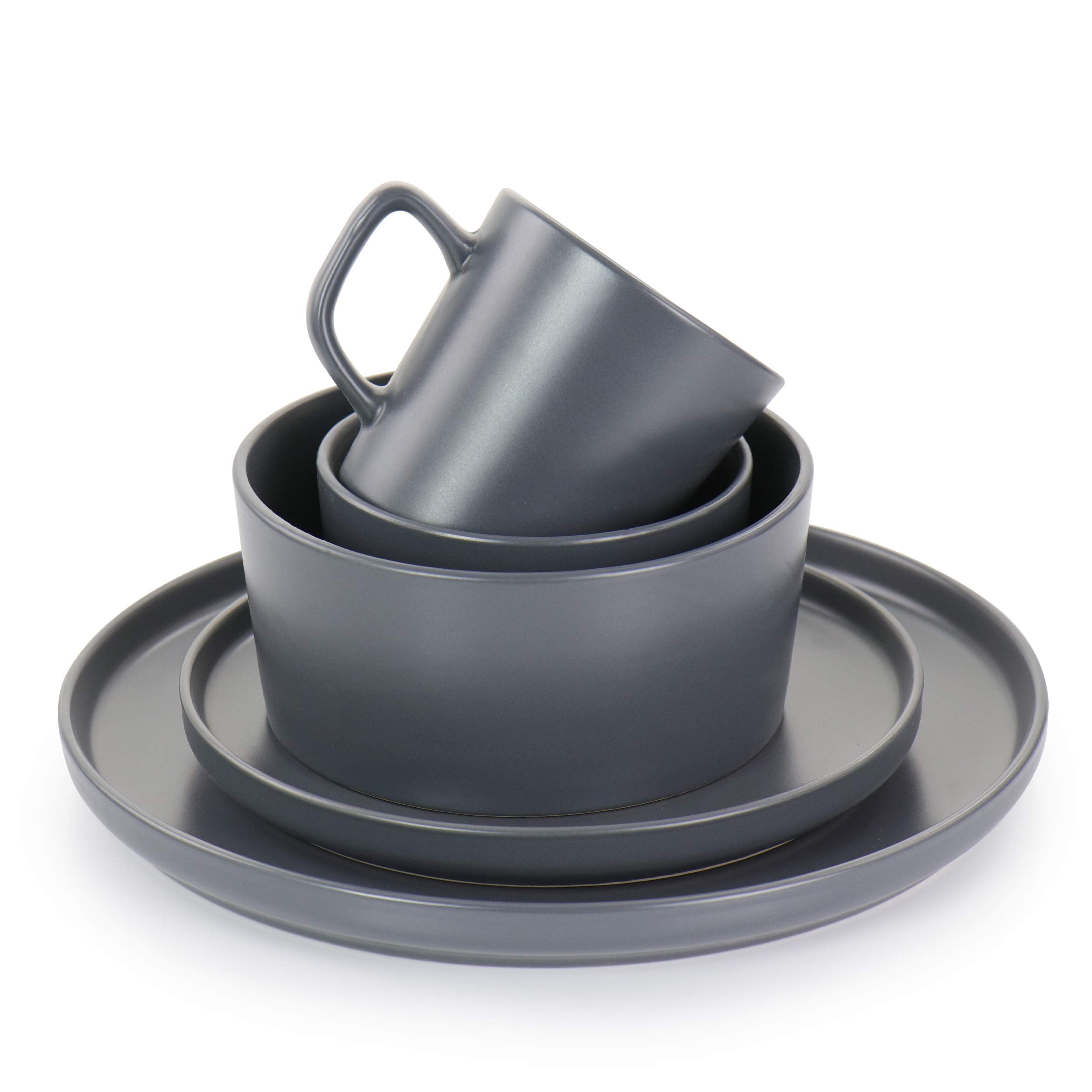 Elama Luxmatte Contemporary Dinnerware Set, 20 Piece, Dark Grey