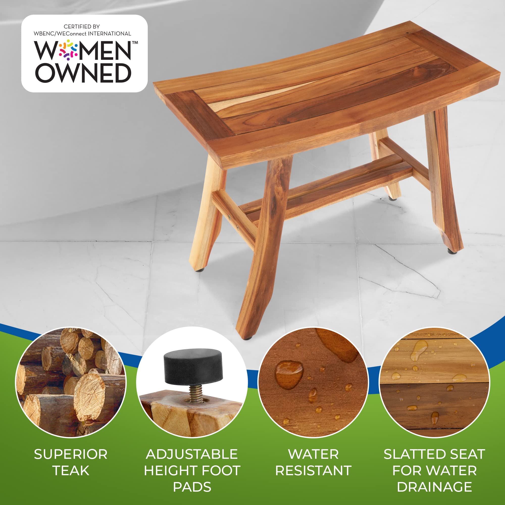 Ecodecors Satori Shower Bench, Natural, 24Lx12Wx18.5T