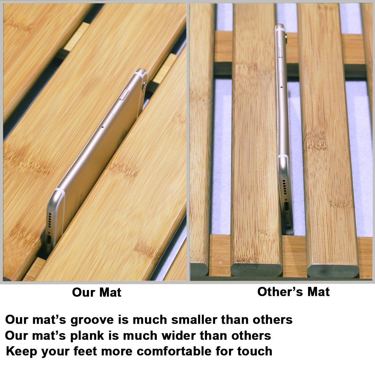 Gobam Bamboo Bath Mat, Medium, 22.8 X 13 X 1.3 Inches - Non-Slip Floor Mat For Bathroom, Spa, Sauna, Kitchen, Indoor & Outdoor S