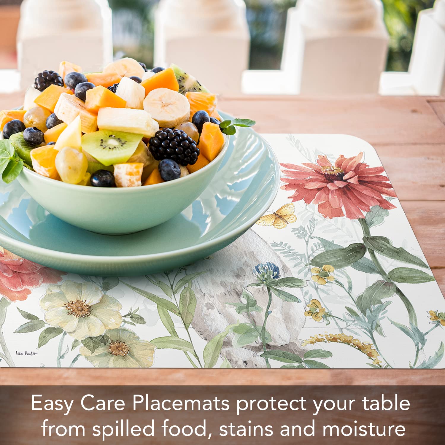 Counterart Spring Meadow Bunny 4 Pack Reversible Easy Care Flexible Plastic Placemat Made In The Usa Bpa Free Easily Wipes Clean