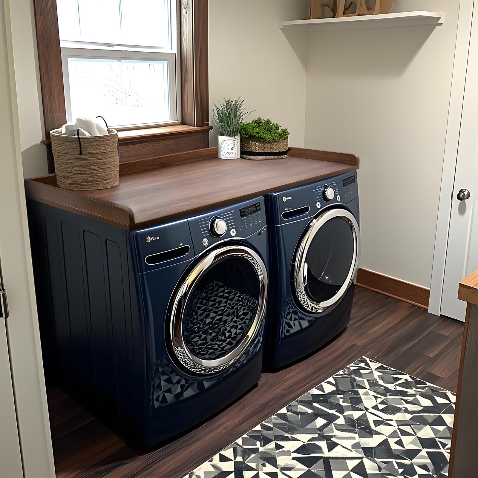 Kaboon Washer Dryer Countertop, Melamine Countertop With Edge Rails - 27.5'' Depth X 54'' Width Laundry Room Organization, Dark