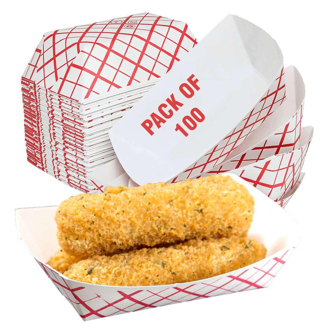 Concession Essentials 1Lb Paper Food Trays. Heavy Duty, Grease Resistant- Pack Of 100Ct