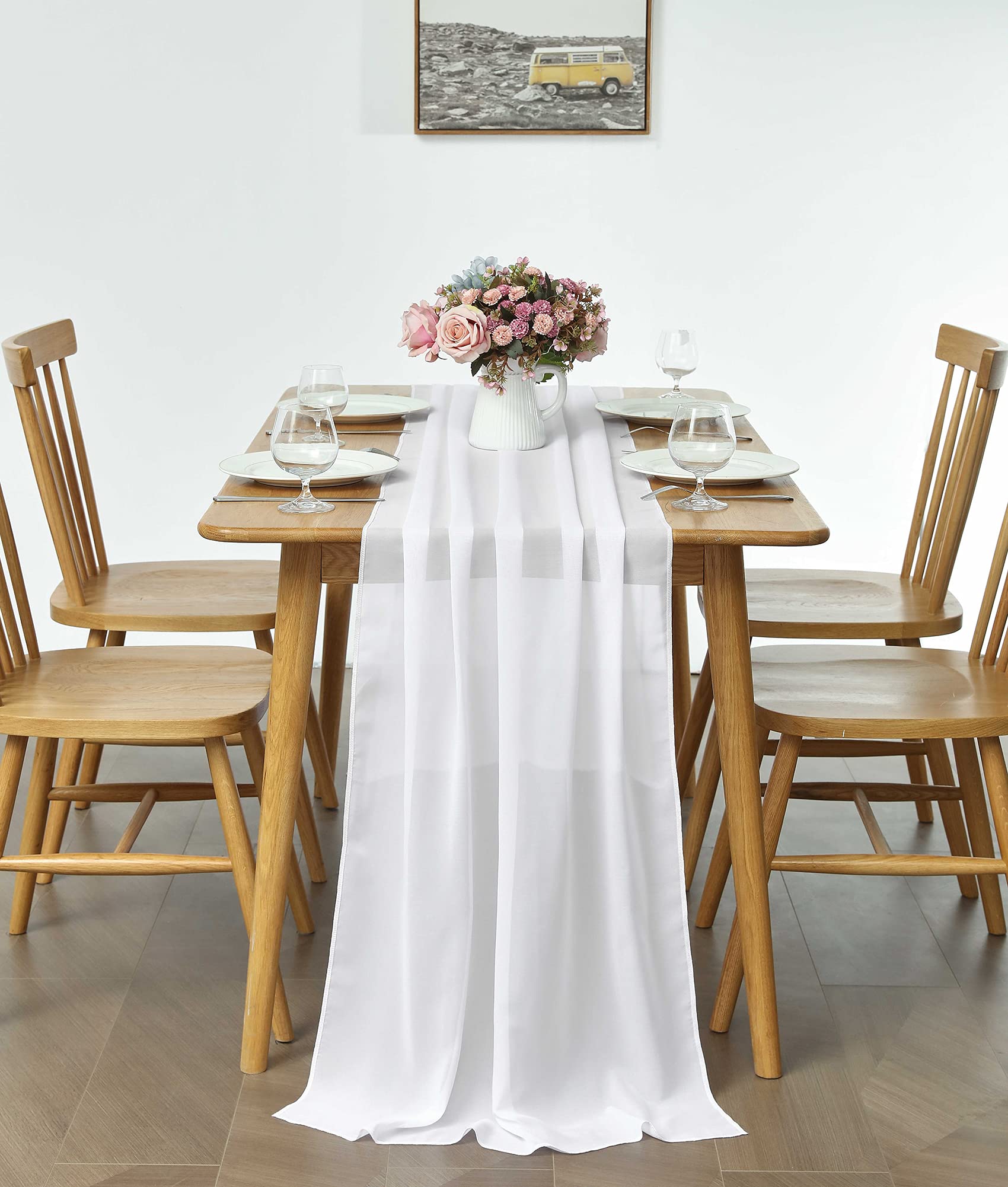 2 Pack 10Ft White Chiffon Table Runner Sheer 29X120 Inch For Romantic Wedding Decor Bridal & Baby Shower Birthday Rustic Party D
