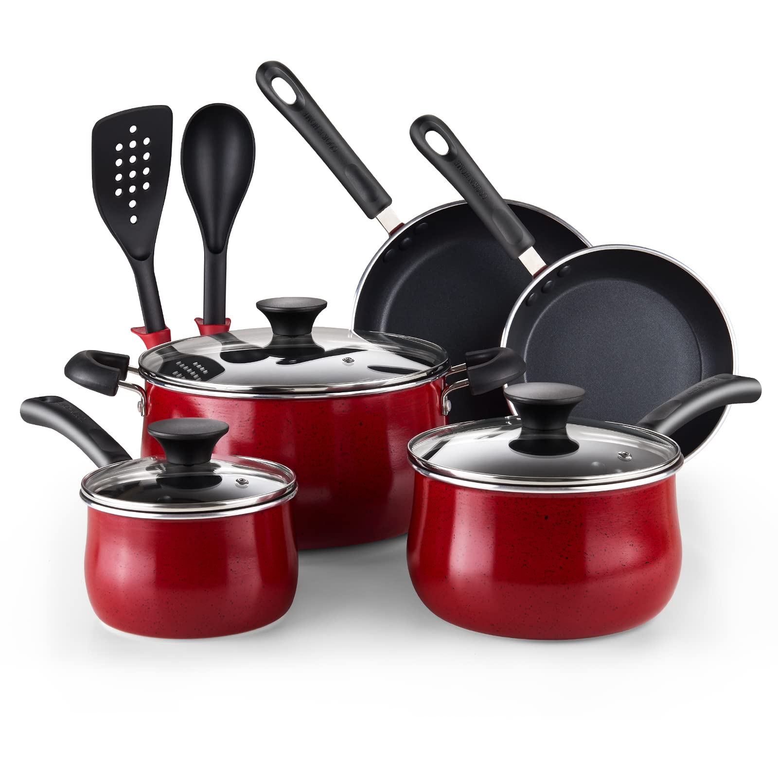Cook N Home Pots and Pans Nonstick Cookware Set 10-Piece, Belly Shape Kitchen Cooking Set with Frying Pans and Saucepans, Induct