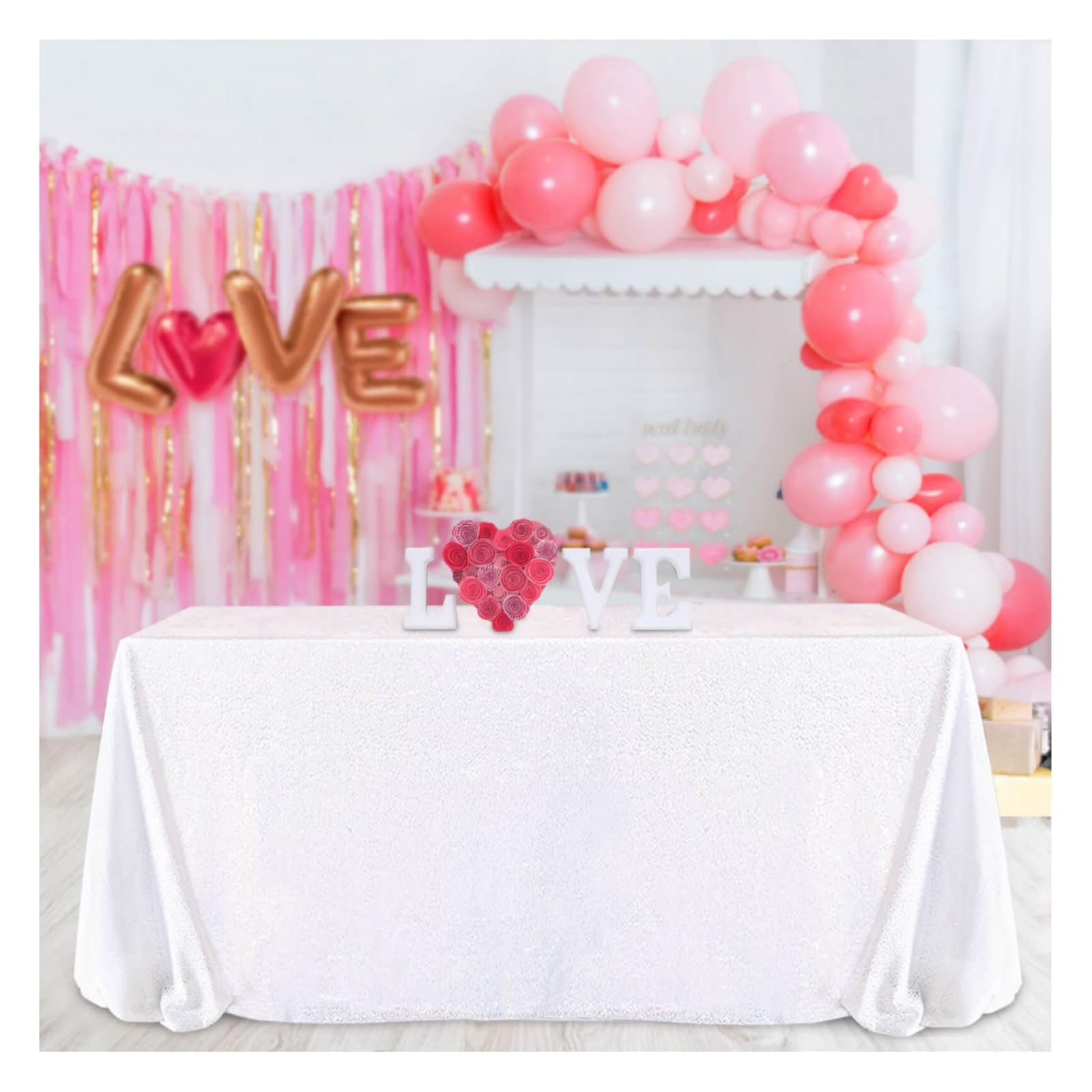 B-COOL 50x80 Inch White Rectangle Sequin Tablecloth Sequins Fabric Sparkly Fabric for Wedding or Banquet Use