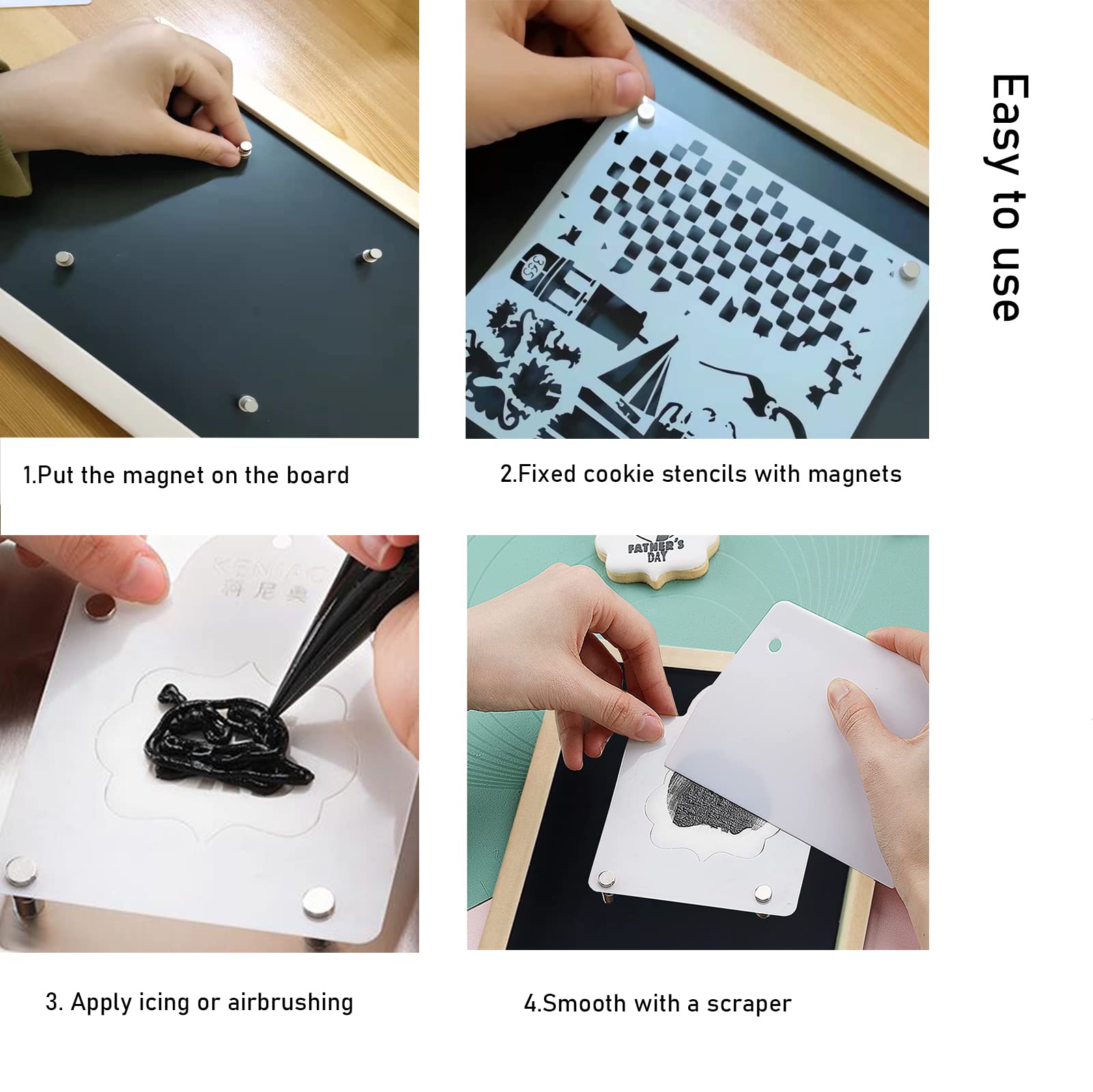 Cookie Stencil Holder, Cookie Stencils Decorating Kit For Royal Icing Airbrush, Magnetic Stencil Frame Tools For Baking Biscuit