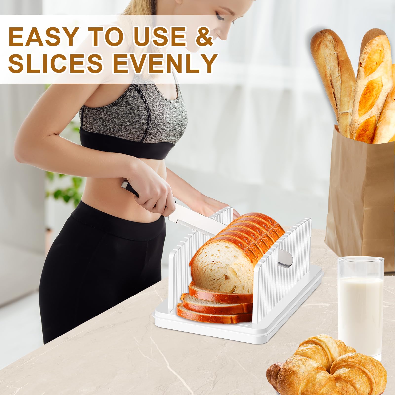 Upgrade Pull Out Bread Slicer For Homemade Bread, Foldable Bread Slicing Guide,Removable Cutting Board, Slice Evenly, Bread Cutt