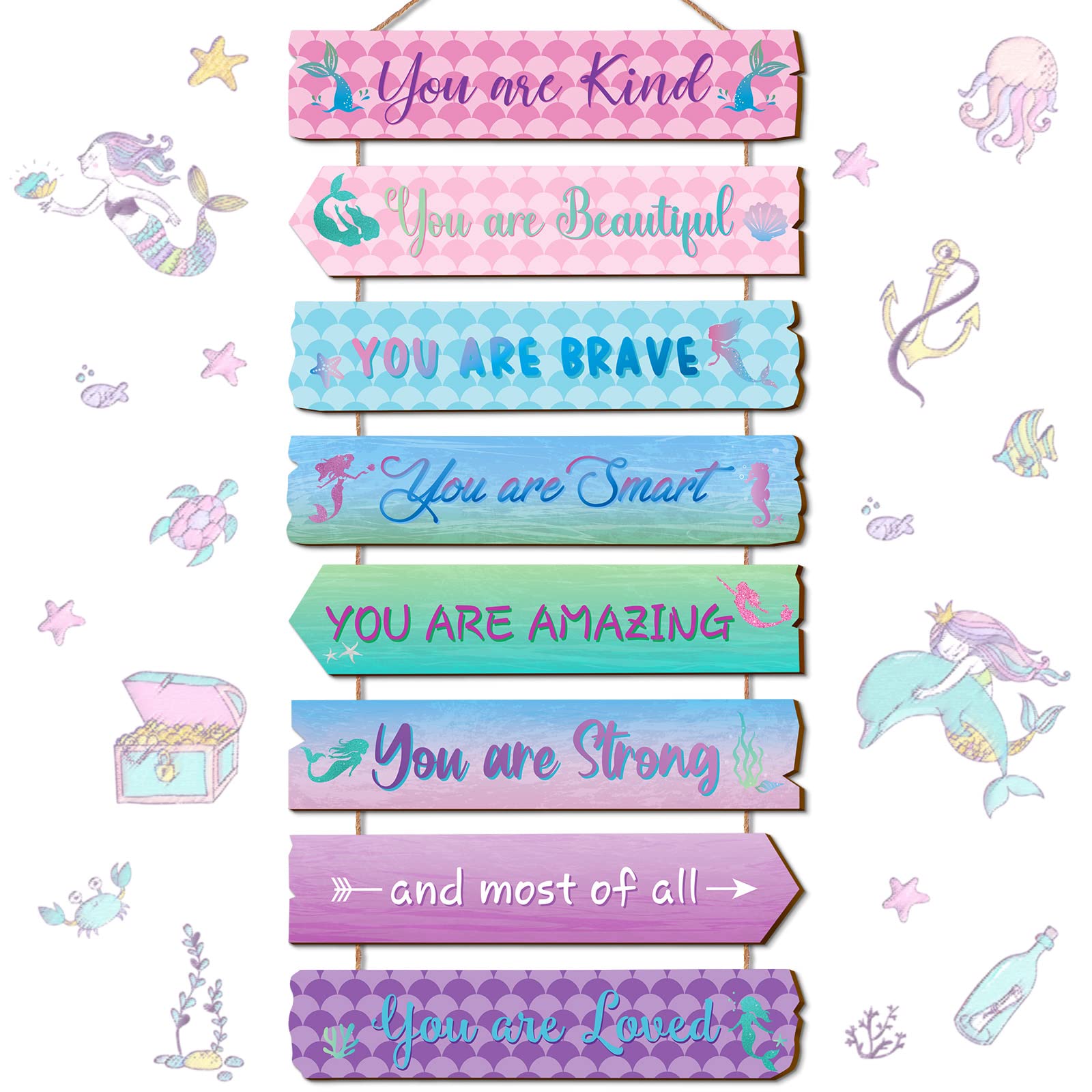 Qunclay Inspirational Girl Room Decor Aesthetic Art Wall Hanging Sign Inspiring Colorful Rainbow Wooden Decoration For Kids Teen