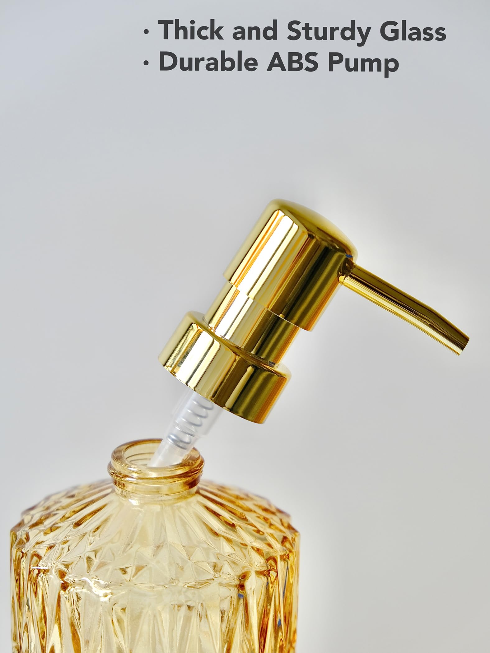 Lamarriti Clear Glass Soap Dispenser With Rust Proof Pump, Refillable Liquid Hand Gold Lotion Dispenser For Kitchen, Bathroom Co