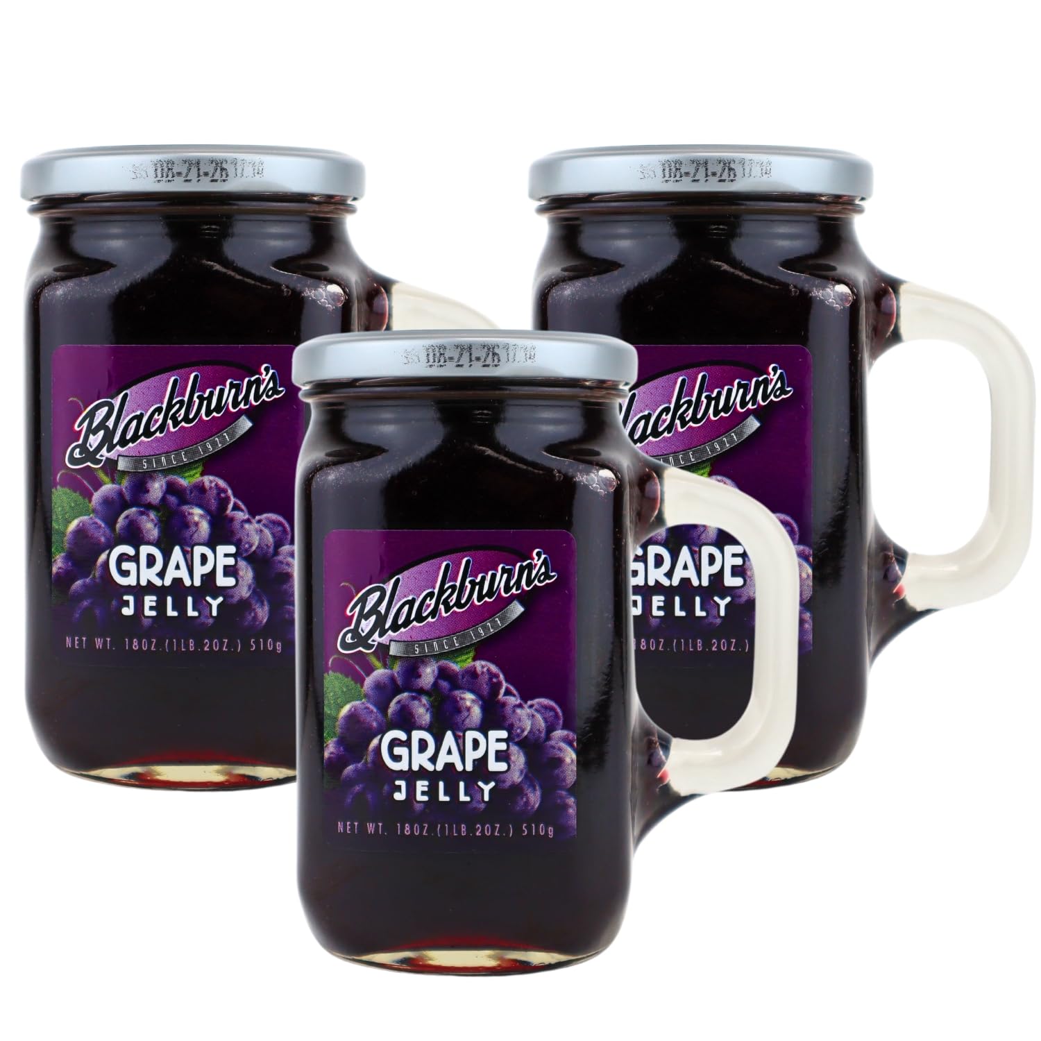 Blackburns Preserves & Jellys 18oz Reusable Handled Glass Mug Jar (Pack of 3) (Grape Jelly)