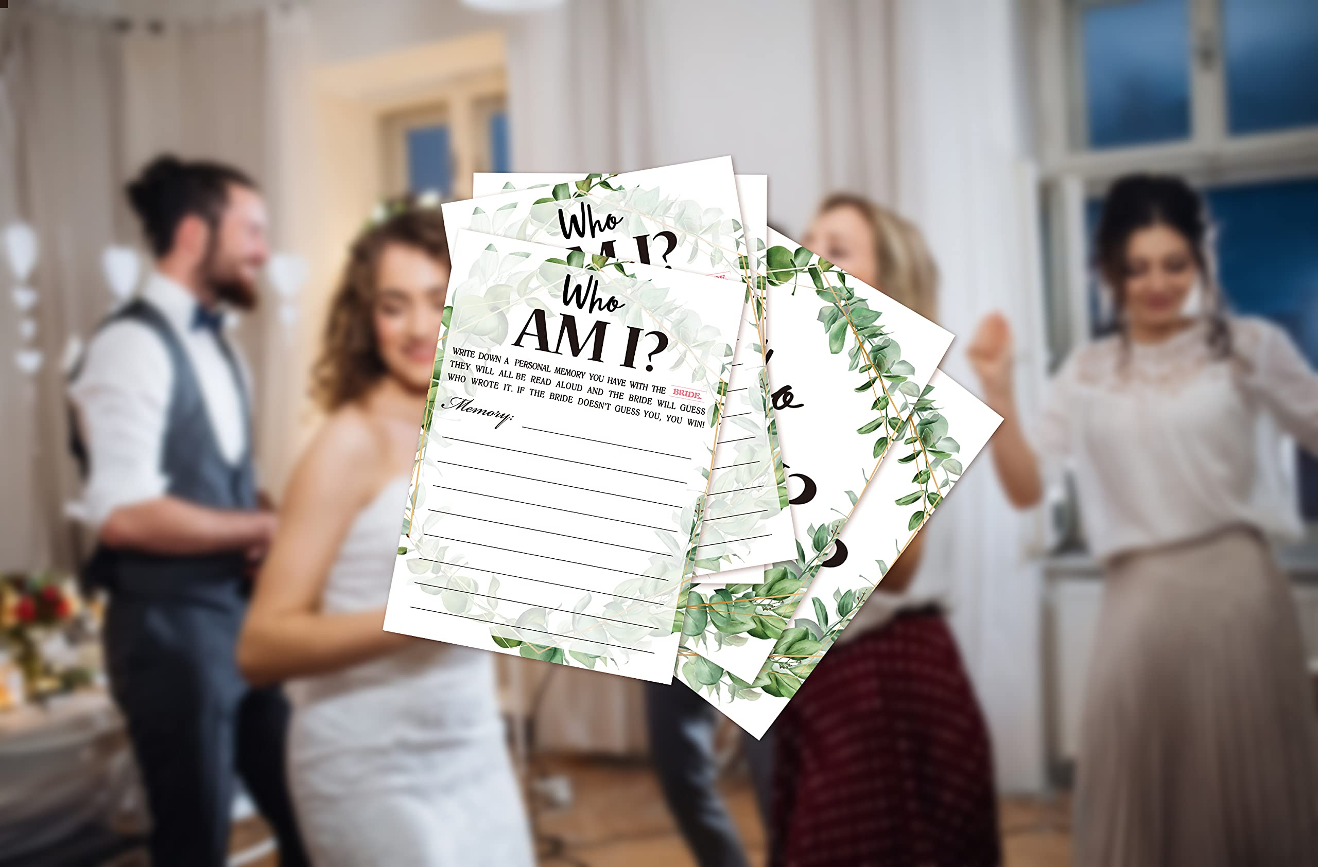 Bridal Shower Game Cards, Who Am I Game, Tropical Jungle Theme Engagement Party Cards For Wedding, Set Of 30 Cards(Leaf007)