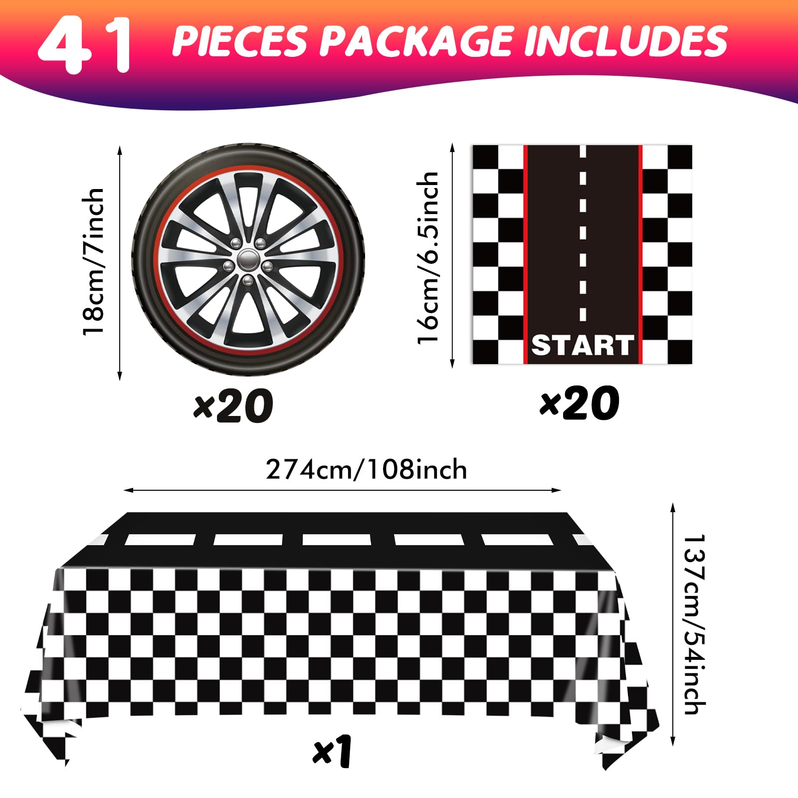 41Pcs Race Car Birthday Party Supplies Inckudes 20 Plates 20 Napkins And 1 Tablecloth, Racing Car Race Track Party Decorations R
