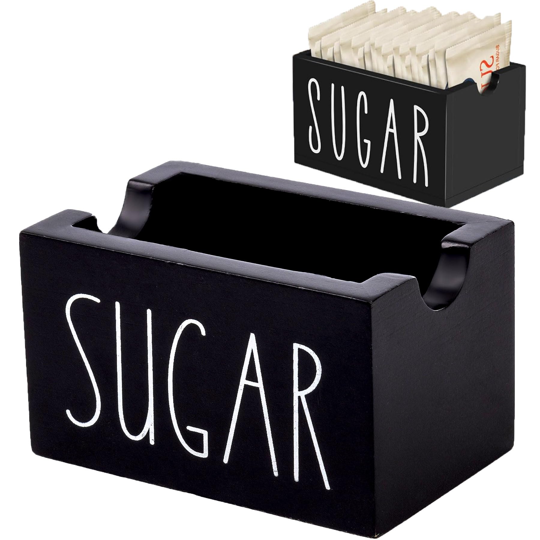 ESEHGS Sugar Packet Holder For Coffee Bar,Wood Sugar Packets Caddy, Farmhouse Sugar Cube Holder, Small Sugar Container Tea Bag O