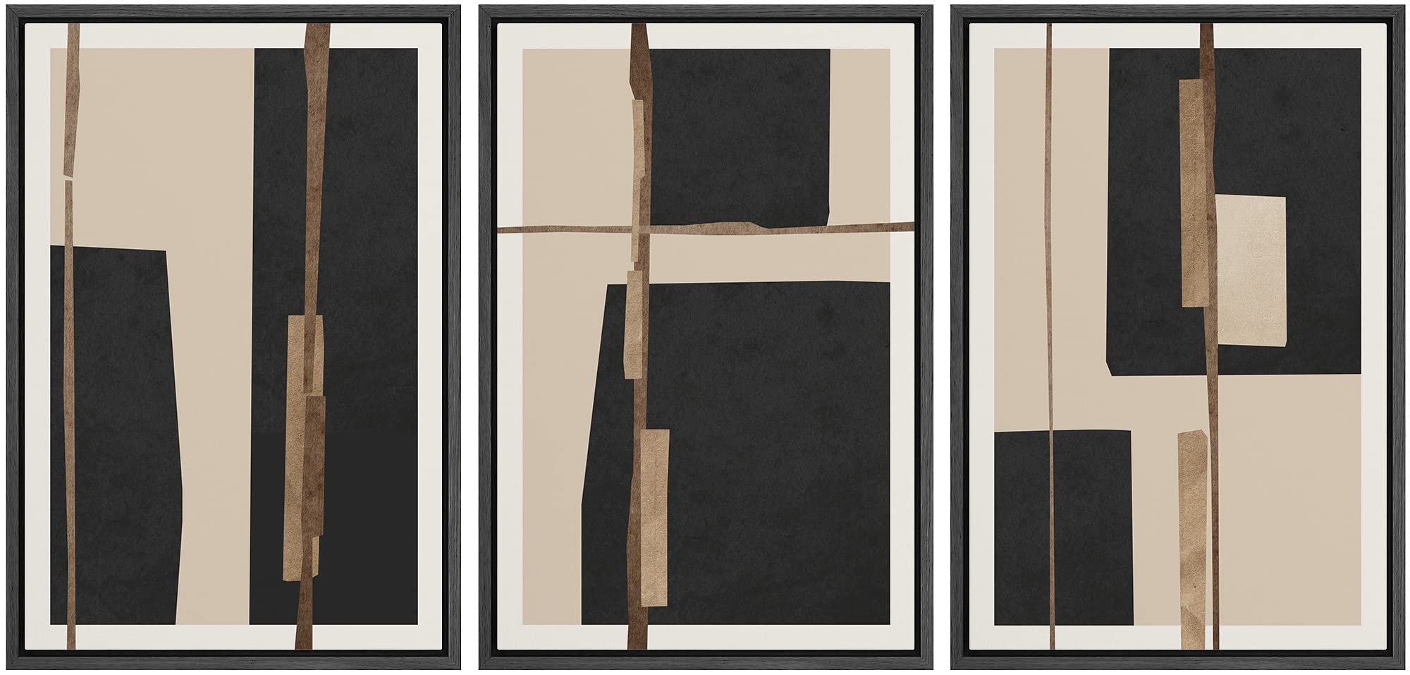 Signford Framed Canvas Print Wall Art Set Mid-Century Black Polygon Squares Abstract Shapes Illustrations Modern Art Bohemian No