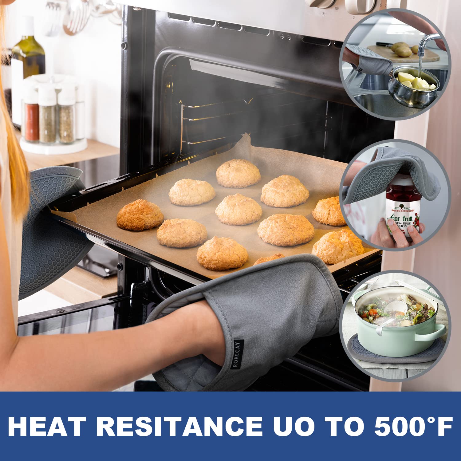 Rorecay Silicone Pot Holders Sets: Heat Resistant Oven Hot Pads With Pockets Non Slip Grip Large Potholders For Kitchen Baking C