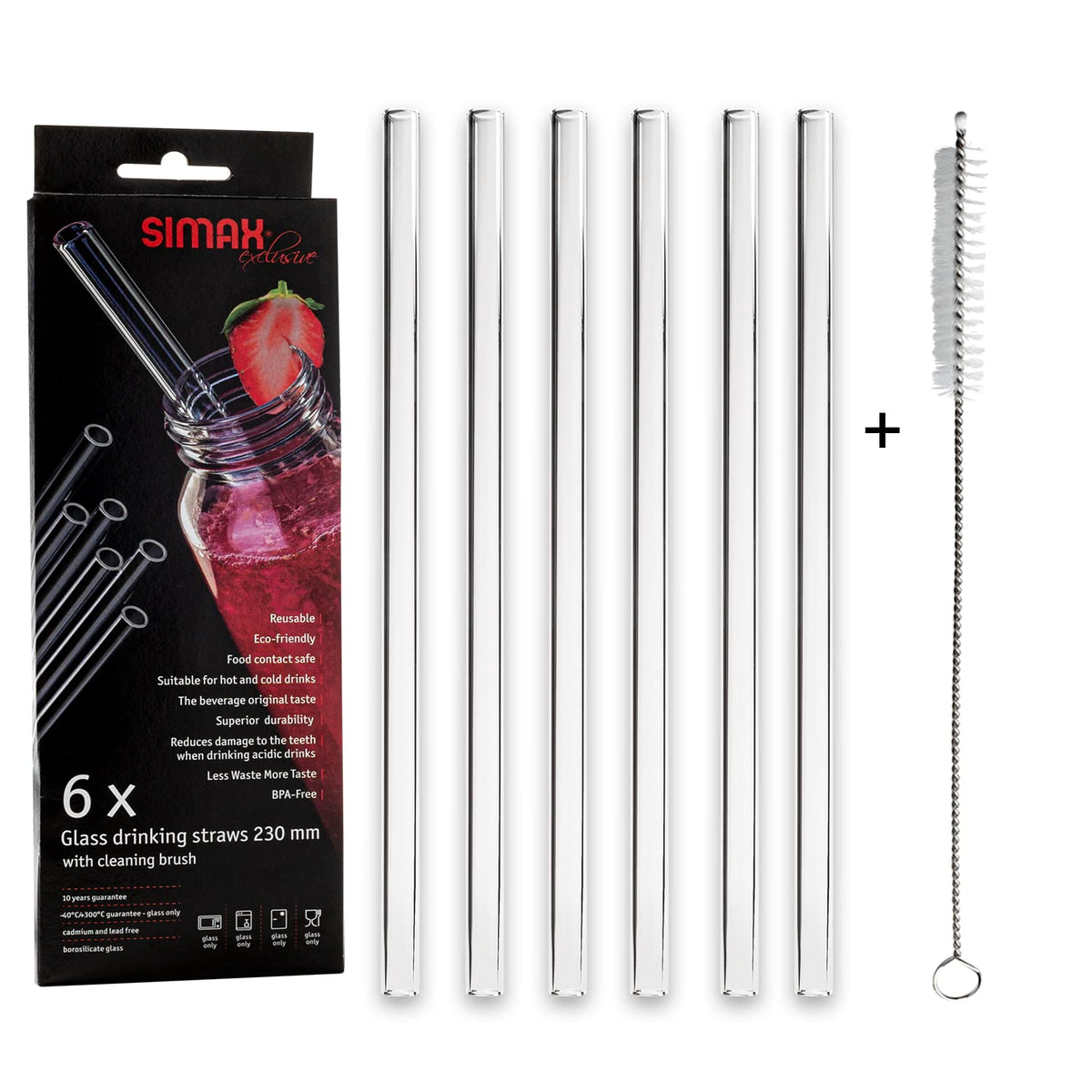 Simax Reusable Glass Drinking Straws - For Smoothies, Boba, Milkshake, Iced Coffee, Etc. - Shatter Resistant Borosilicate Glass