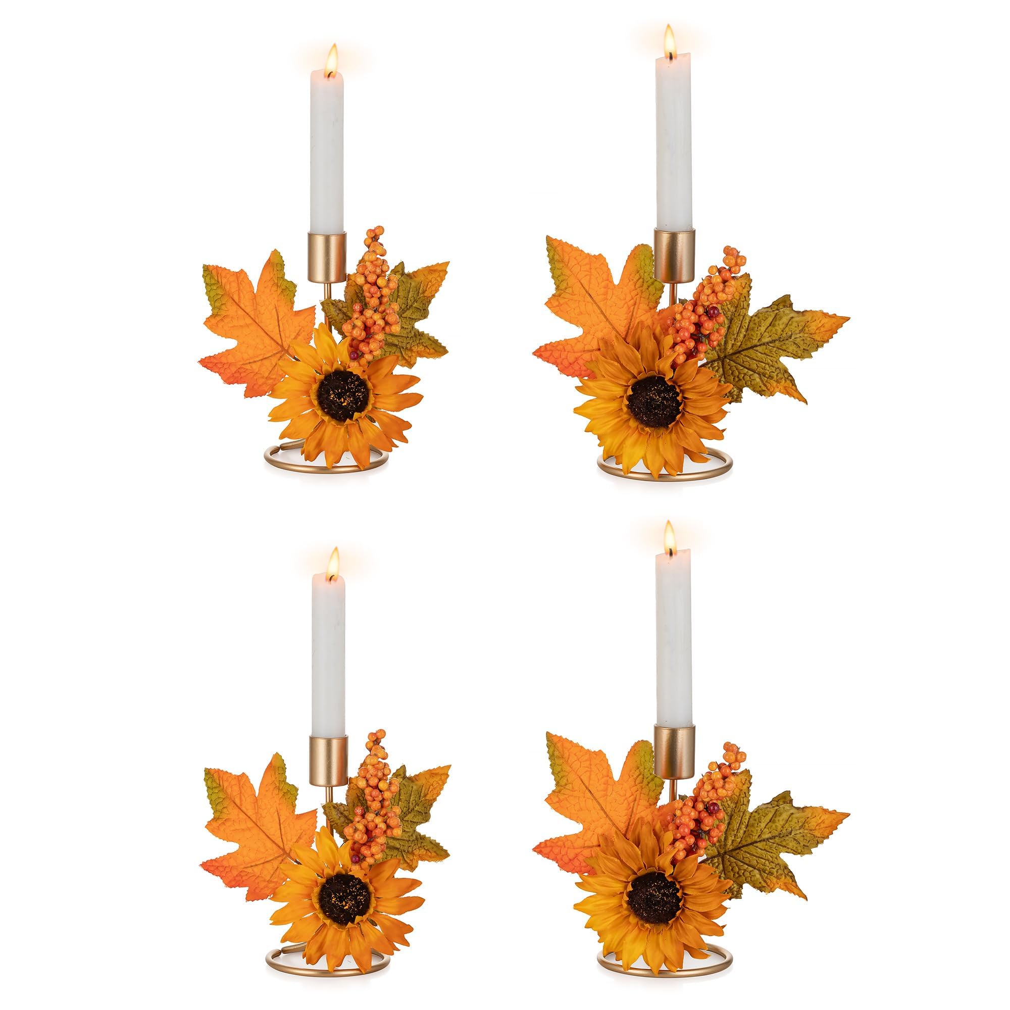 Romadedi Fall Candle Holder for Thanksgiving: Candlestick Holders Decor for Autumn Table Centerpiece Gold Party Decoration Indoo