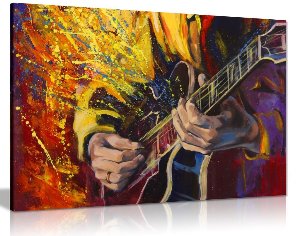 Painting Of Guitar Music Contemporary Canvas Wall Art Picture Print (12X8)