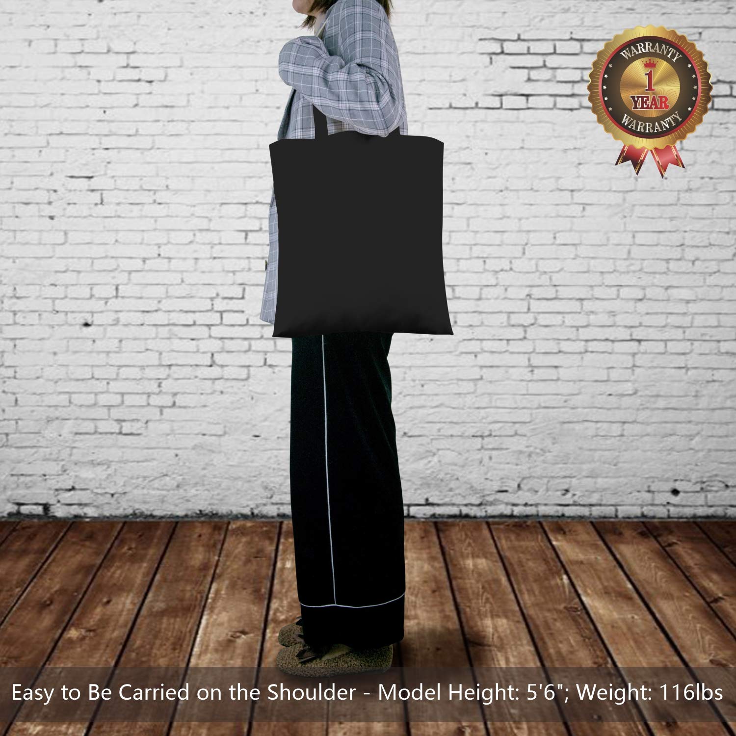 Topdesign 5-Pack Economical 16''X15'' Black Cotton Tote Bag, Lightweight Medium Reusable Grocery Shopping Cloth Bags, Suitable F