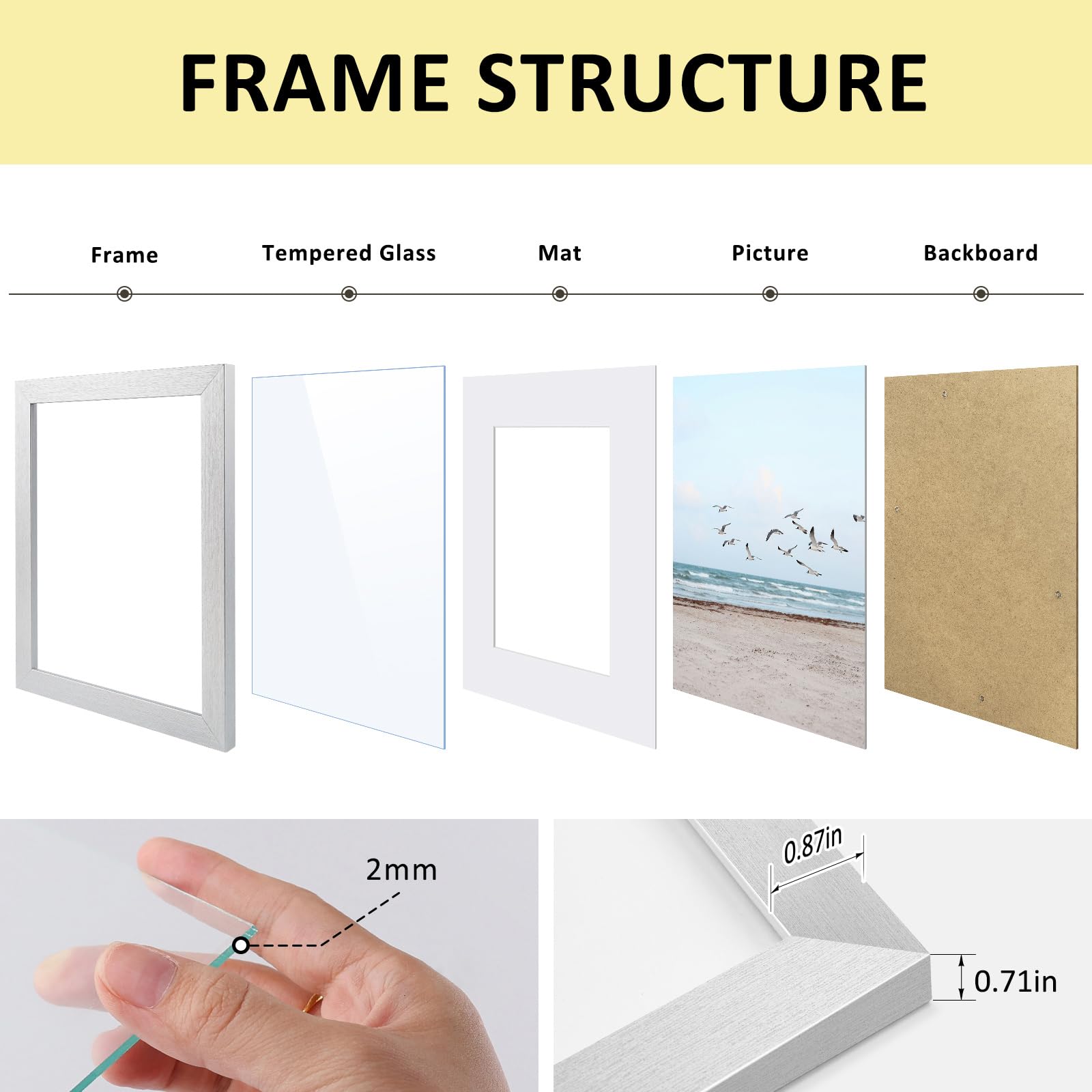 Frametory, 11x14 Frames Display 8x10 Picture with Mat or 11x14 Photo Without Mat, Shatter-Resistant Glass, Pre-Installed Wall Mo