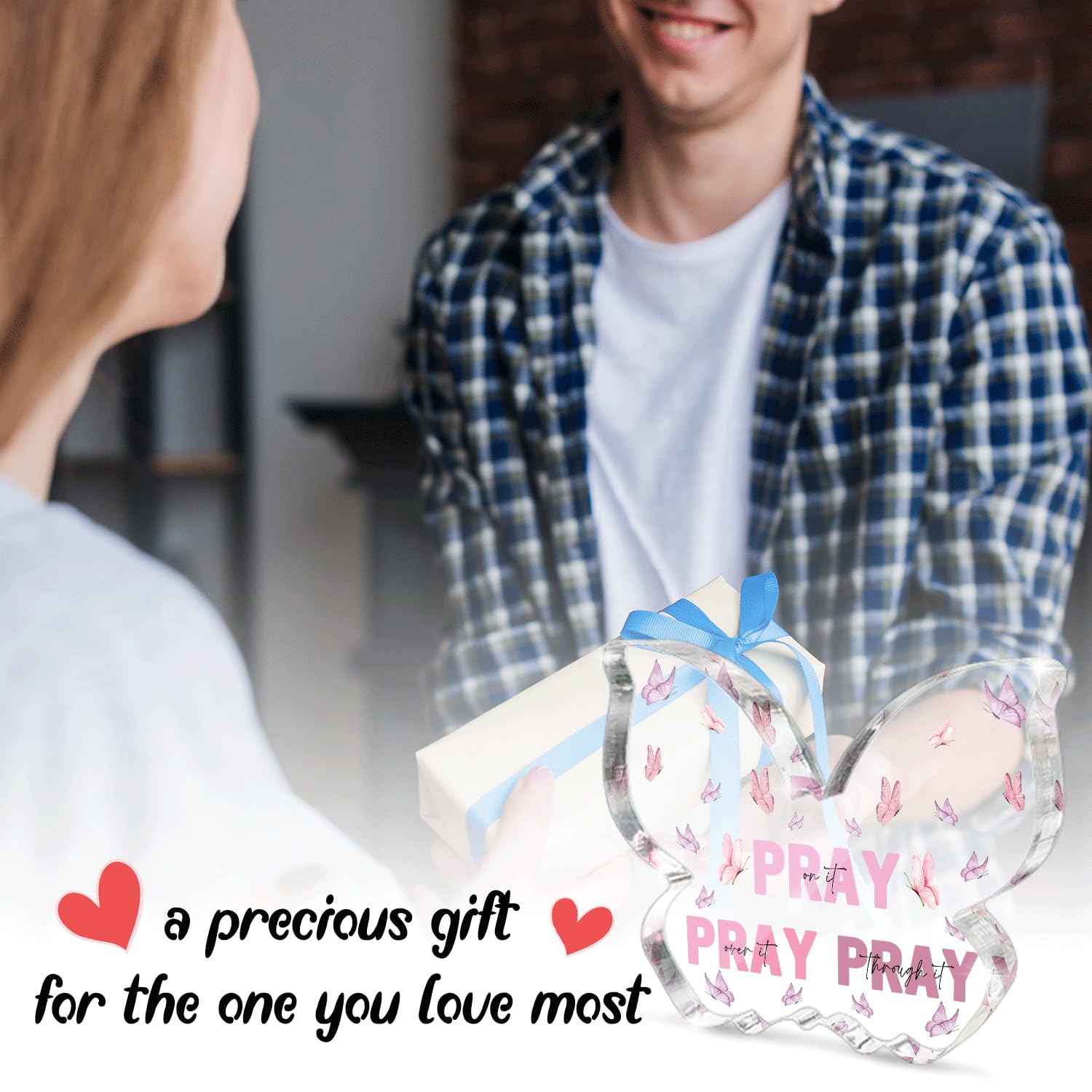 Pink Christian Gifts for Women, Religious Plaques Christian Woman Decor Gifts, Modern Home Office Room Bathroom Bedroom, Pray On