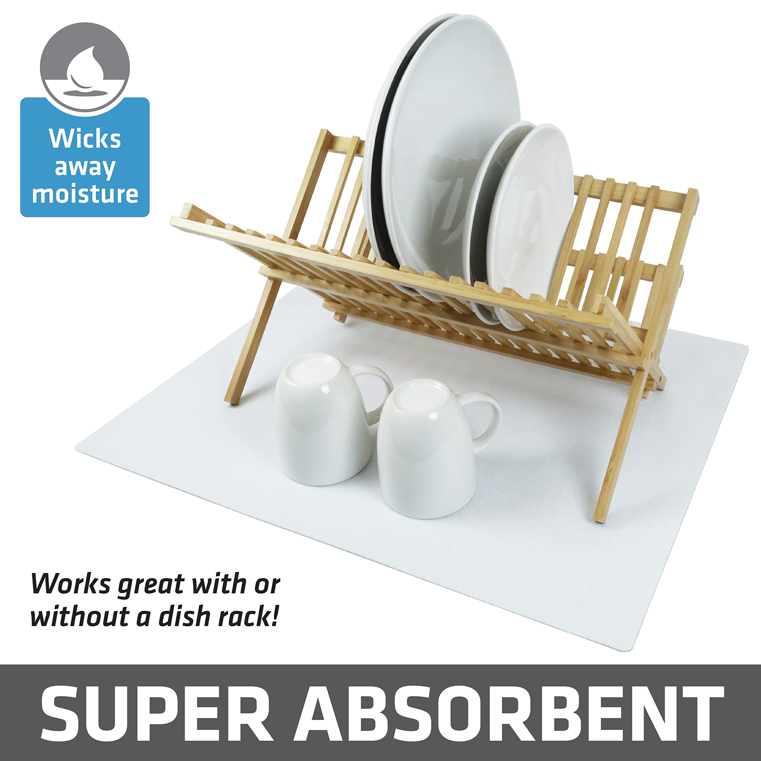 Drymate Xl Dish Drying Mat, Oversized (19   X24   ), Low-Profile, Super Absorbent, Quick Dry Fabric, Waterproof & Slip-Resistant