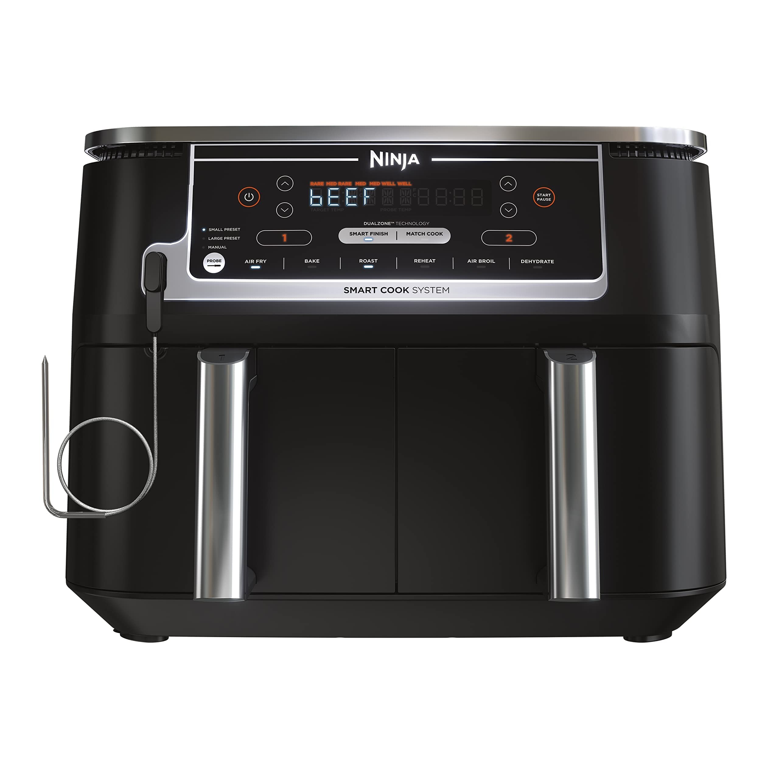 Ninja Air Fryer, Thermometer, Roast, Bake, Air Fry, Crisps, Broil, Reheats, Keep Warm, 10-In-1, Fries, Frozen Food, Veggies, And